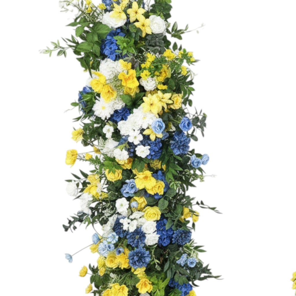 Roseytime Yellow&Blue Flower Pillars Set with Frame #RTP110