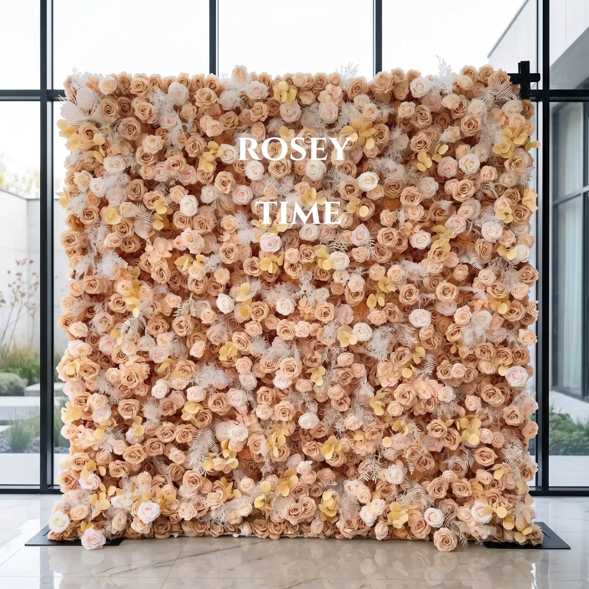 Roseytime 5D Champagne Brown Flower Wall Up Fabric Back #RTW260