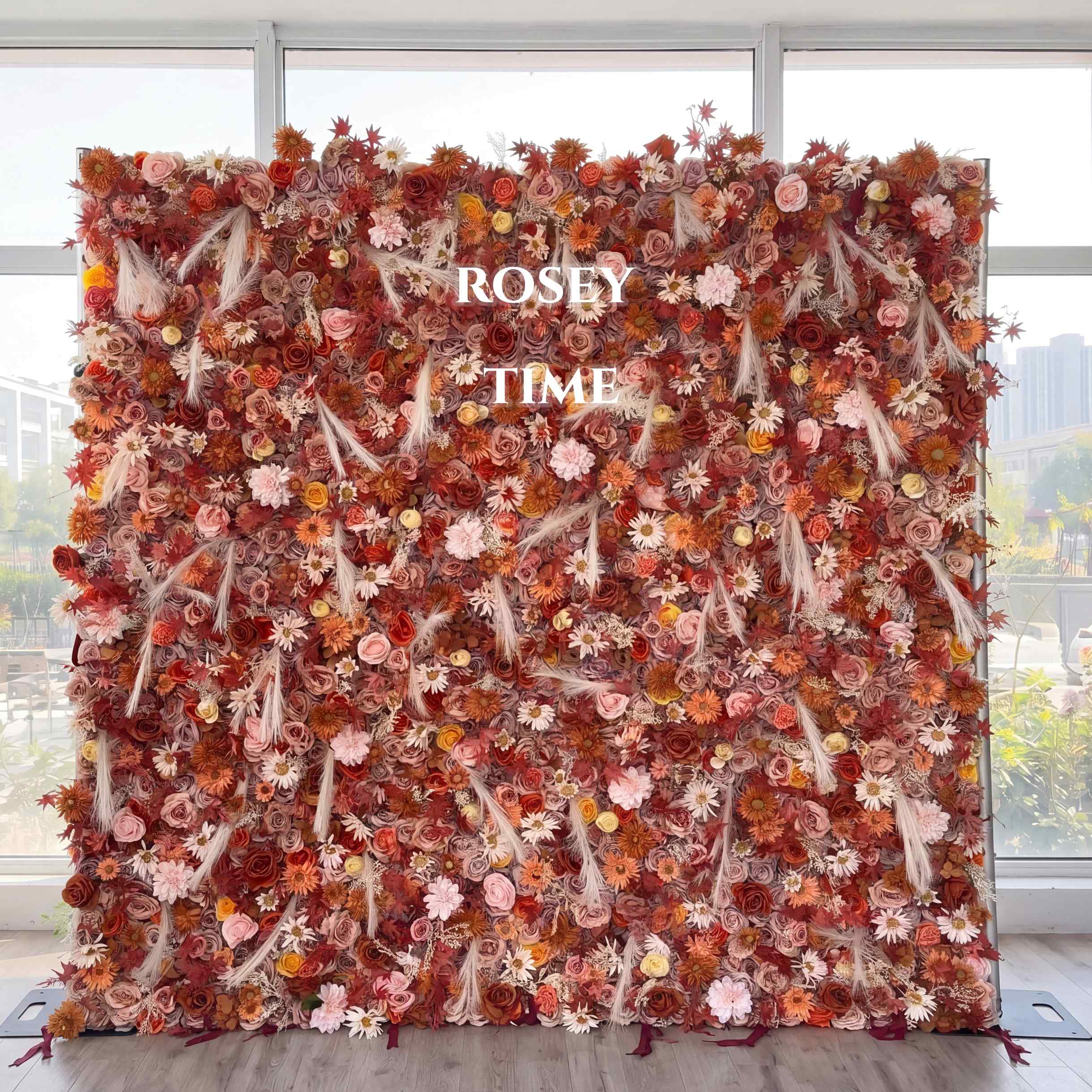 Roseytime 5D Brown&Orange Flower Wall Roll Up Fabric Back #RTW293