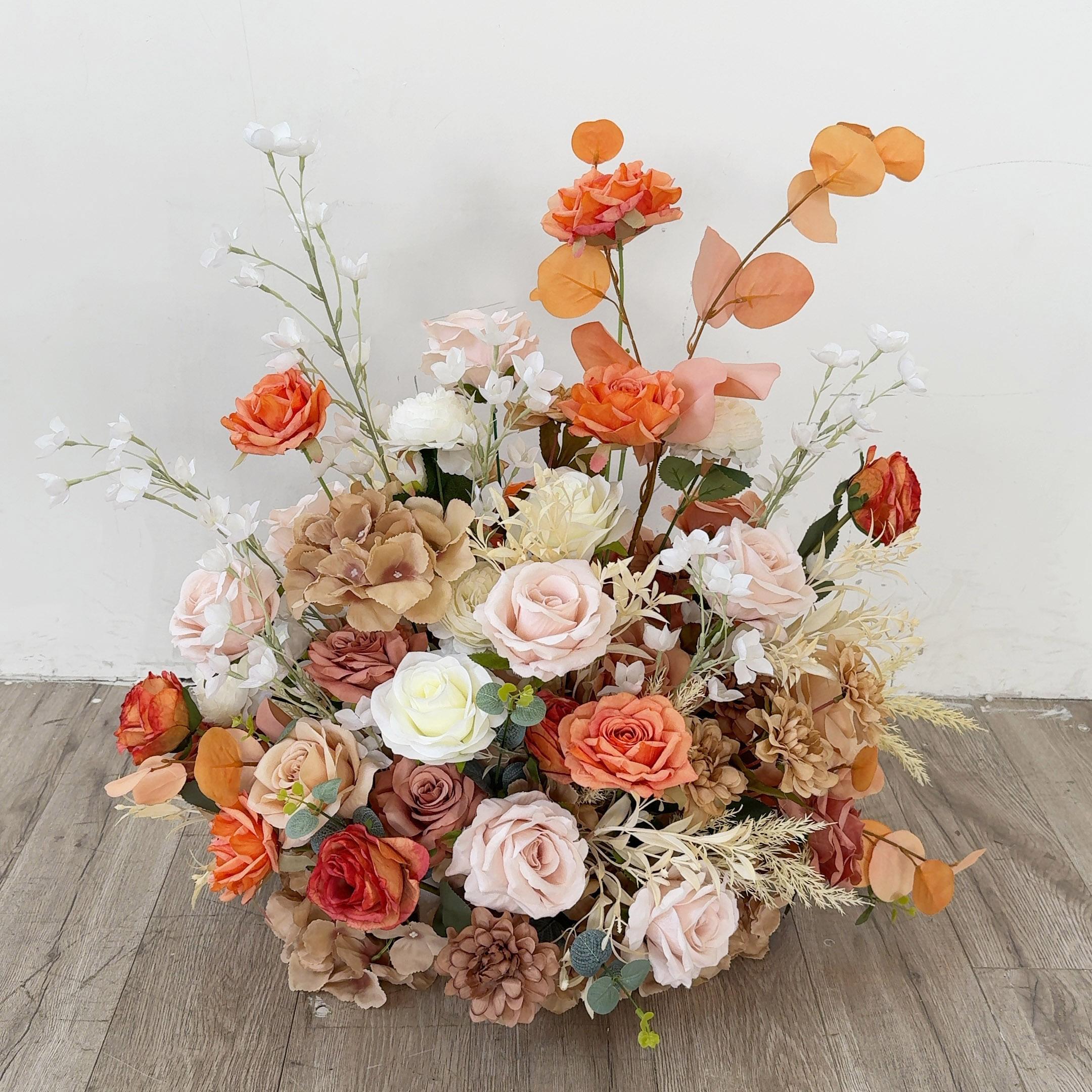 Roseytime Orange&Brown Floor Flower Wedding Aisle Arrangement #RTF026
