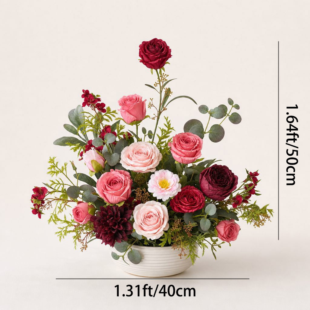Roseytime Wine&Blush Small Table Flower Arrangement #RTT004