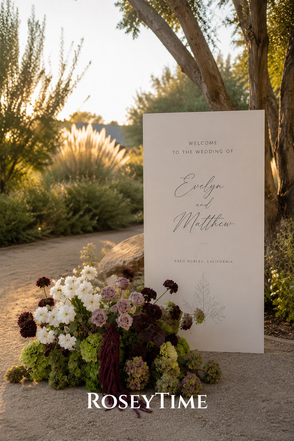 Roseytime Burgundy Olive Elegance with Plum Flower Pillars Arch with Frame #RTP161