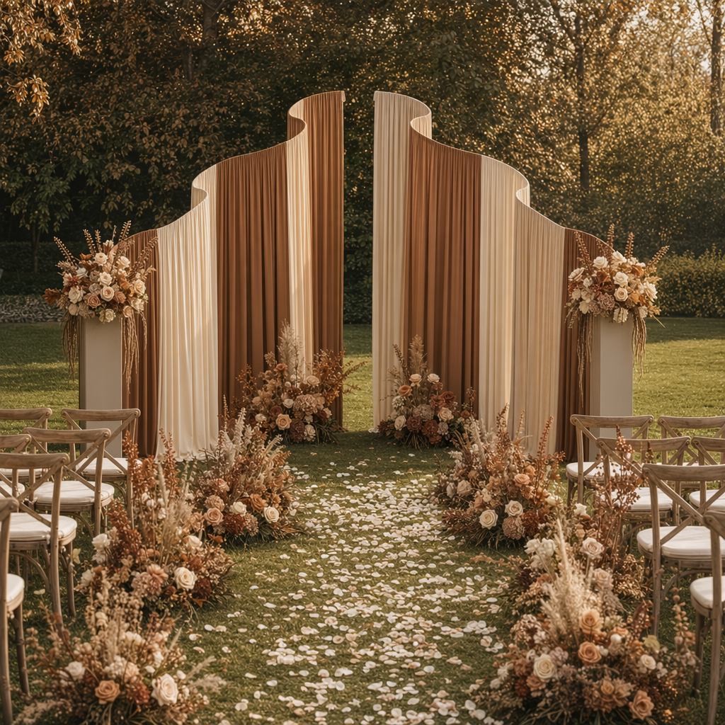 RoseyTime Coffee/Brown Colors Wavy/Wave Wedding Stretch Drapes Set 16pc