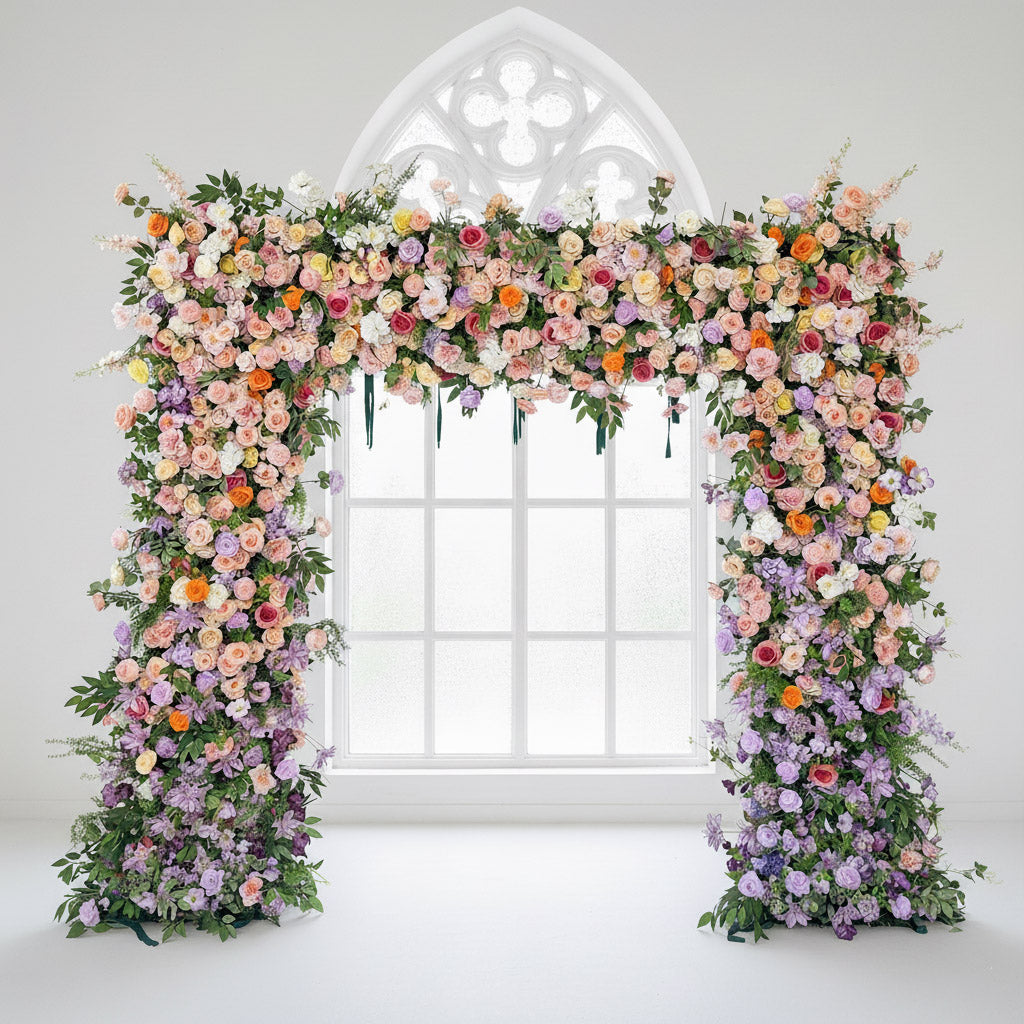 Roseytime Purple&Pink Square Flower Arch Fabric Back#RTA373