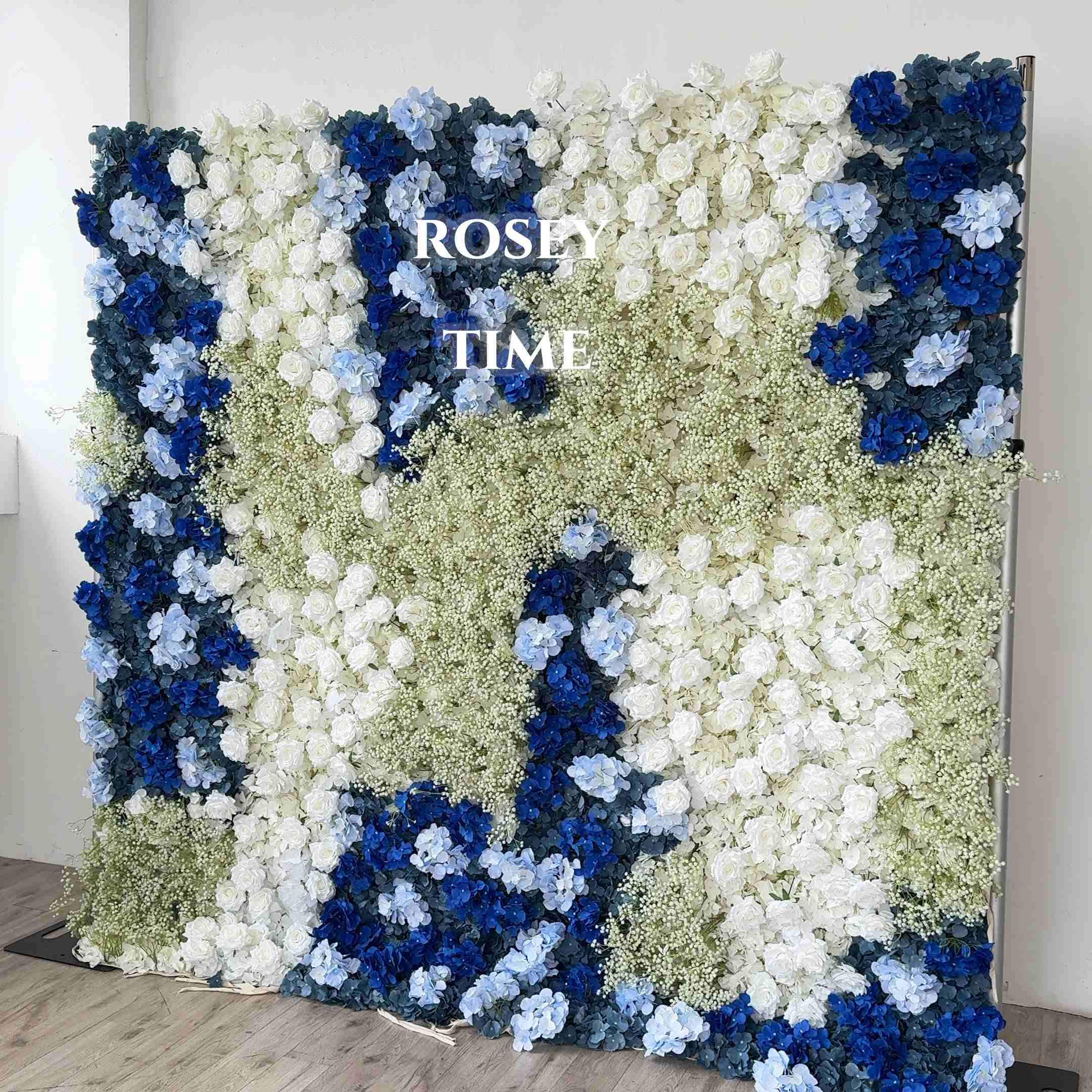 Roseytime 5D Blue With Baby's Breath Flower Wall Roll Up Fabric Back #RTW362