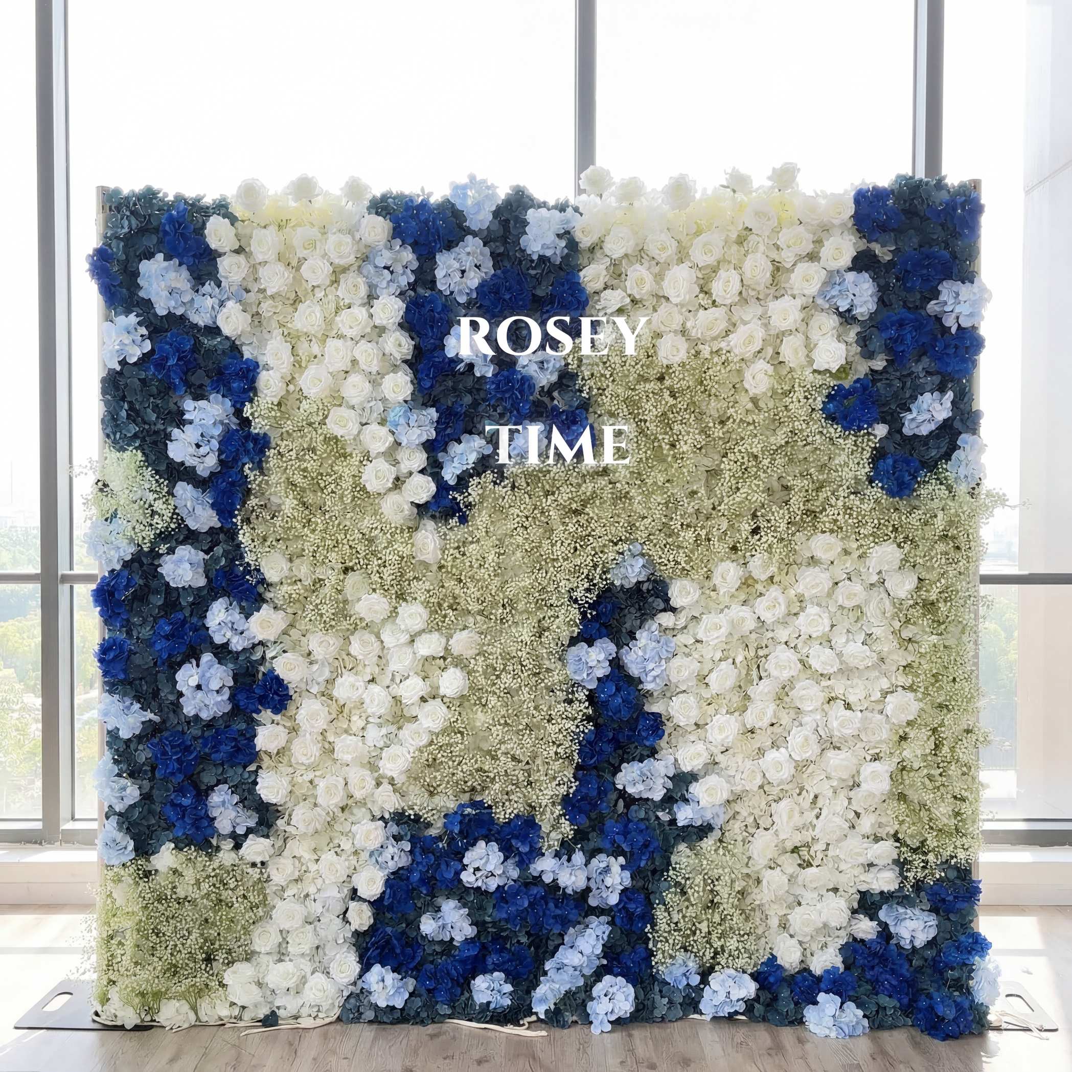 Roseytime 5D Blue With Baby's Breath Flower Wall Roll Up Fabric Back #RTW362