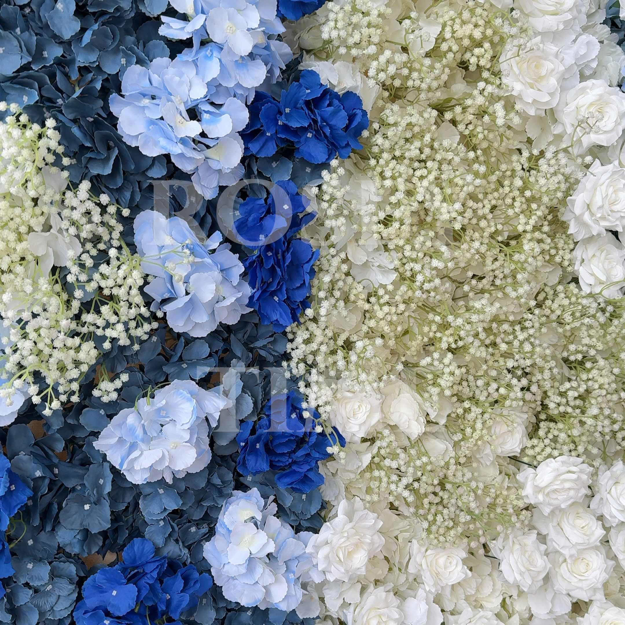 Roseytime 5D Blue With Baby's Breath Flower Wall Roll Up Fabric Back #RTW362