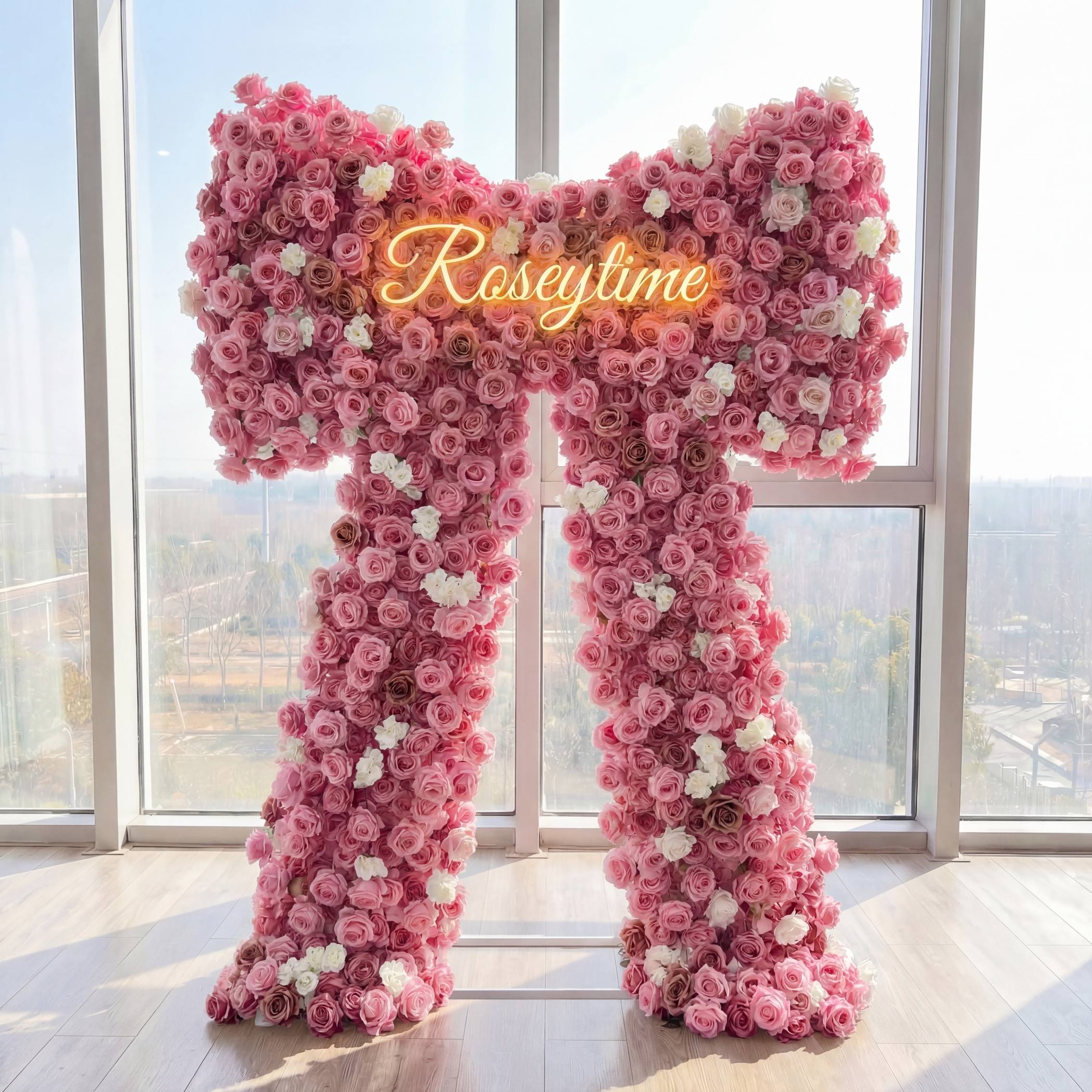 Roseytime Pink Bow Flower Wall Roll Up Fabric Back #RTW444