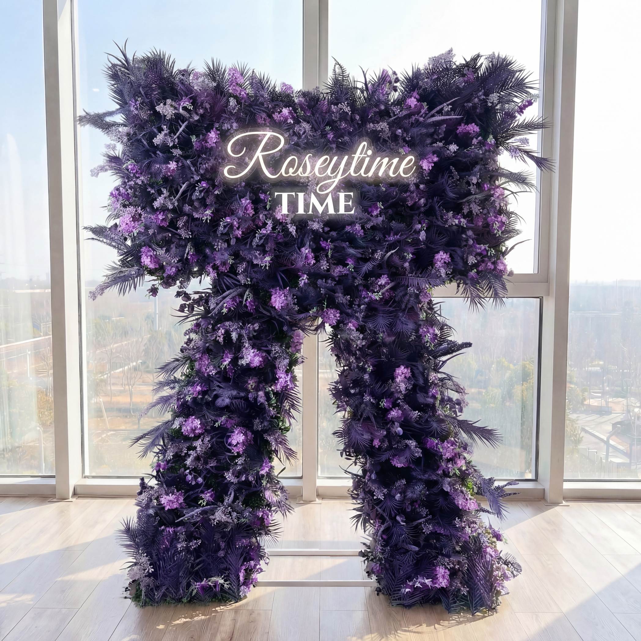 Roseytime Dark Purple Bow Flower Wall Roll Up Fabric Back #RTW445