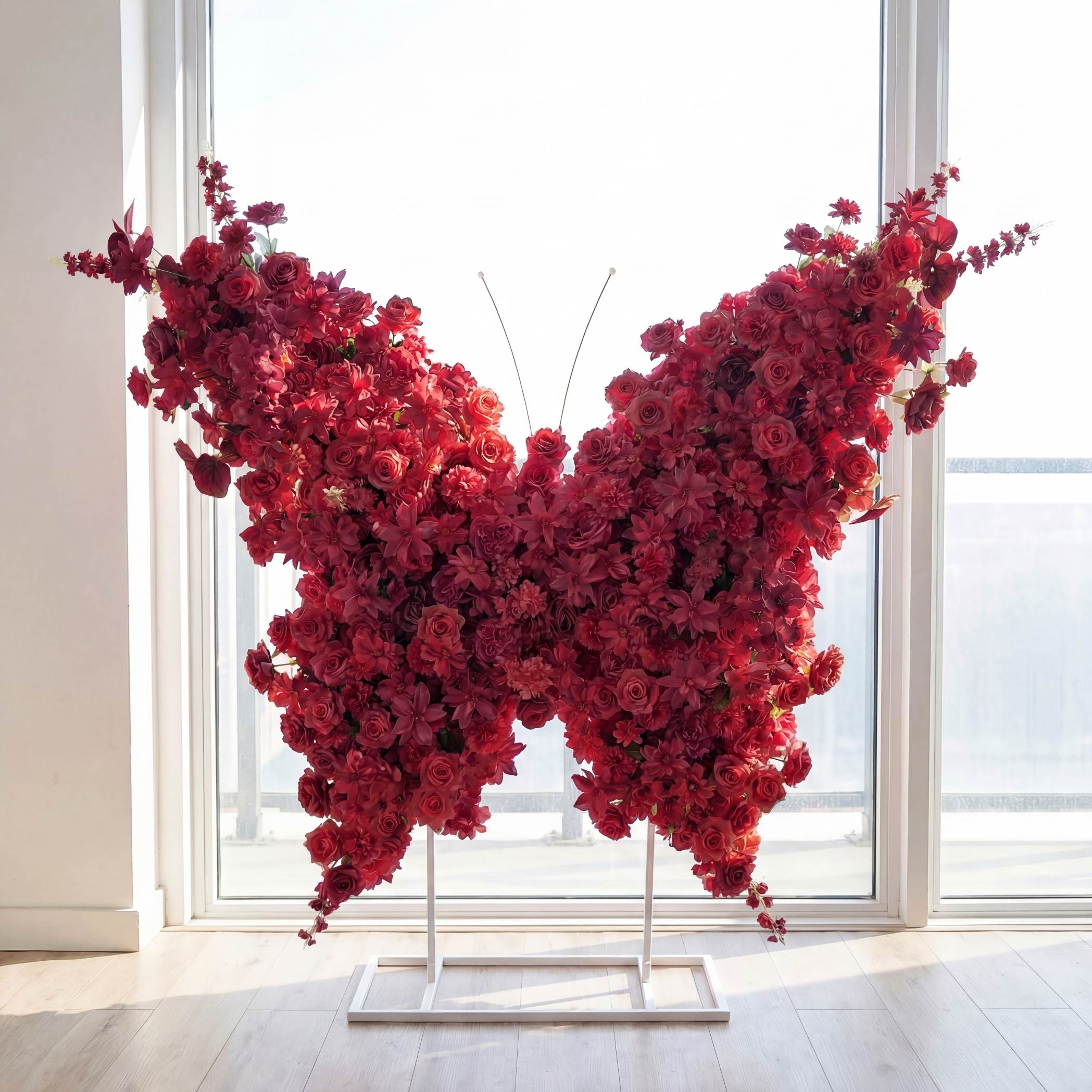 Roseytime Dark Red Butterfly Flower Wall Roll Up Fabric Back #RTW419