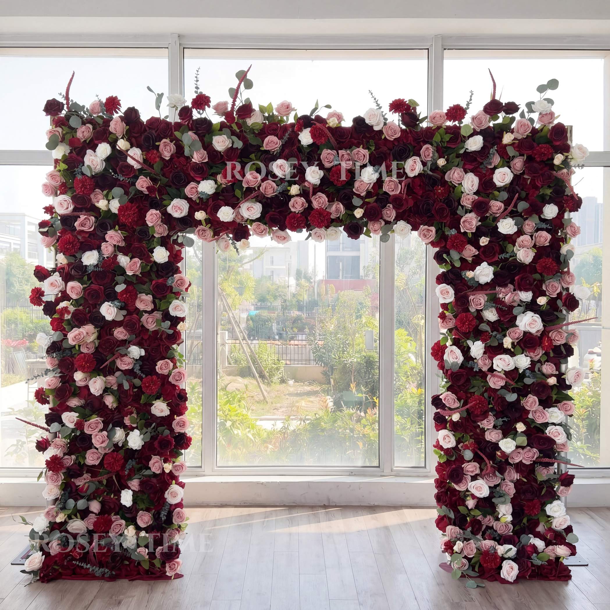 Roseytime Burgundy&Red Square Flower Arch Fabric Back#RTA473