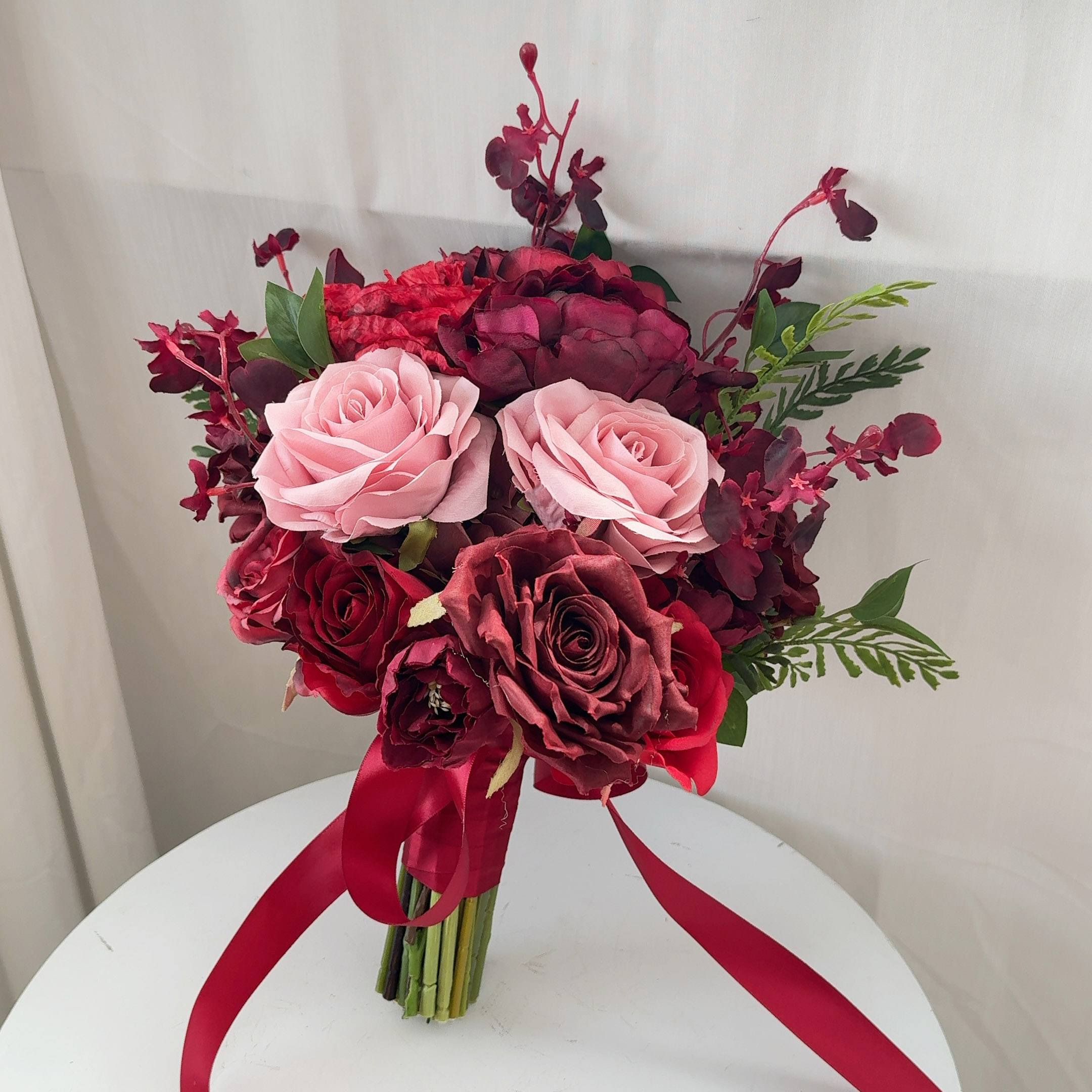 Roseytime Bride/Bridesmaid Bouquet in Burgundy Flowers #RTBQ049