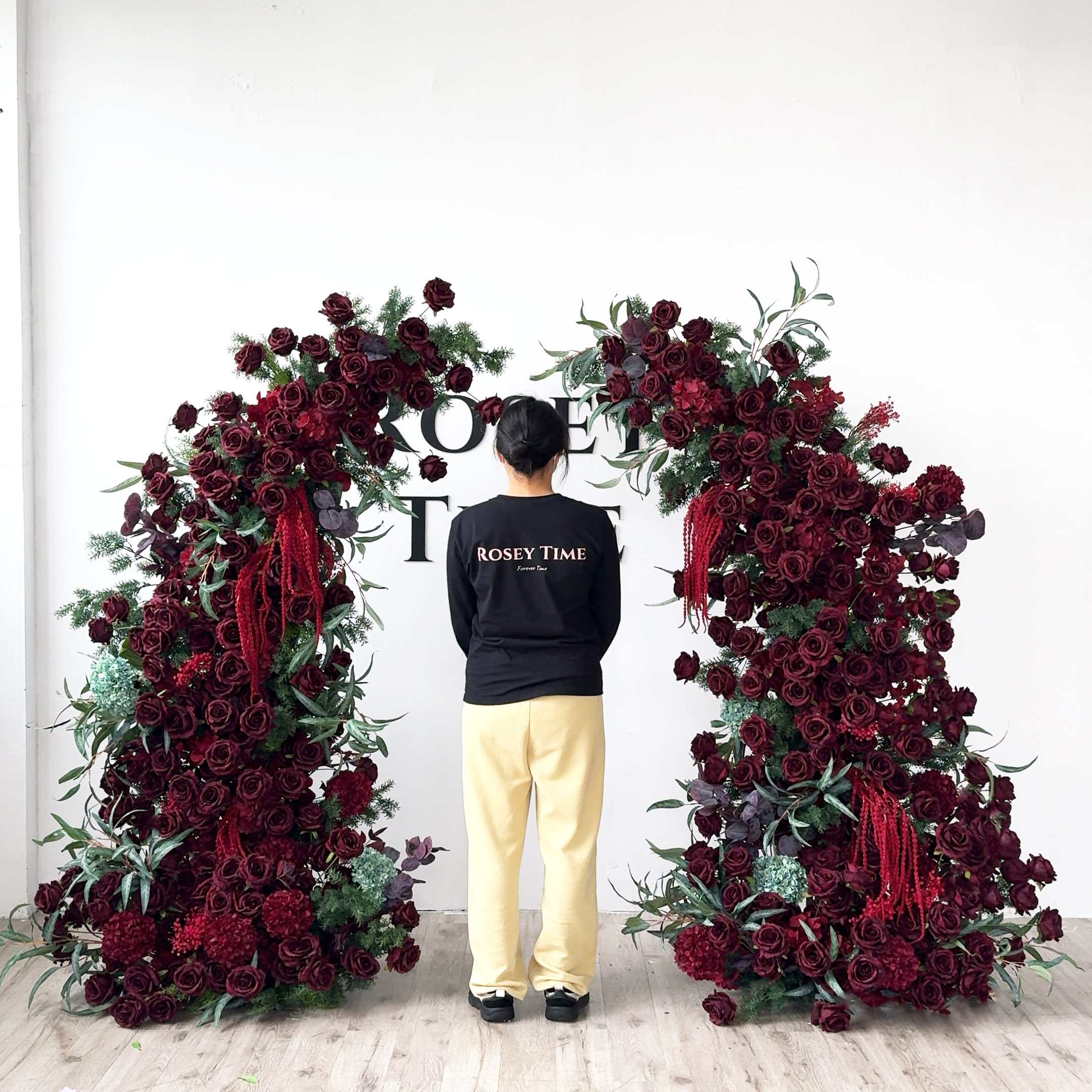 Roseytime Crimson Bloom Flower Pillars Arch with Frame #RTP115