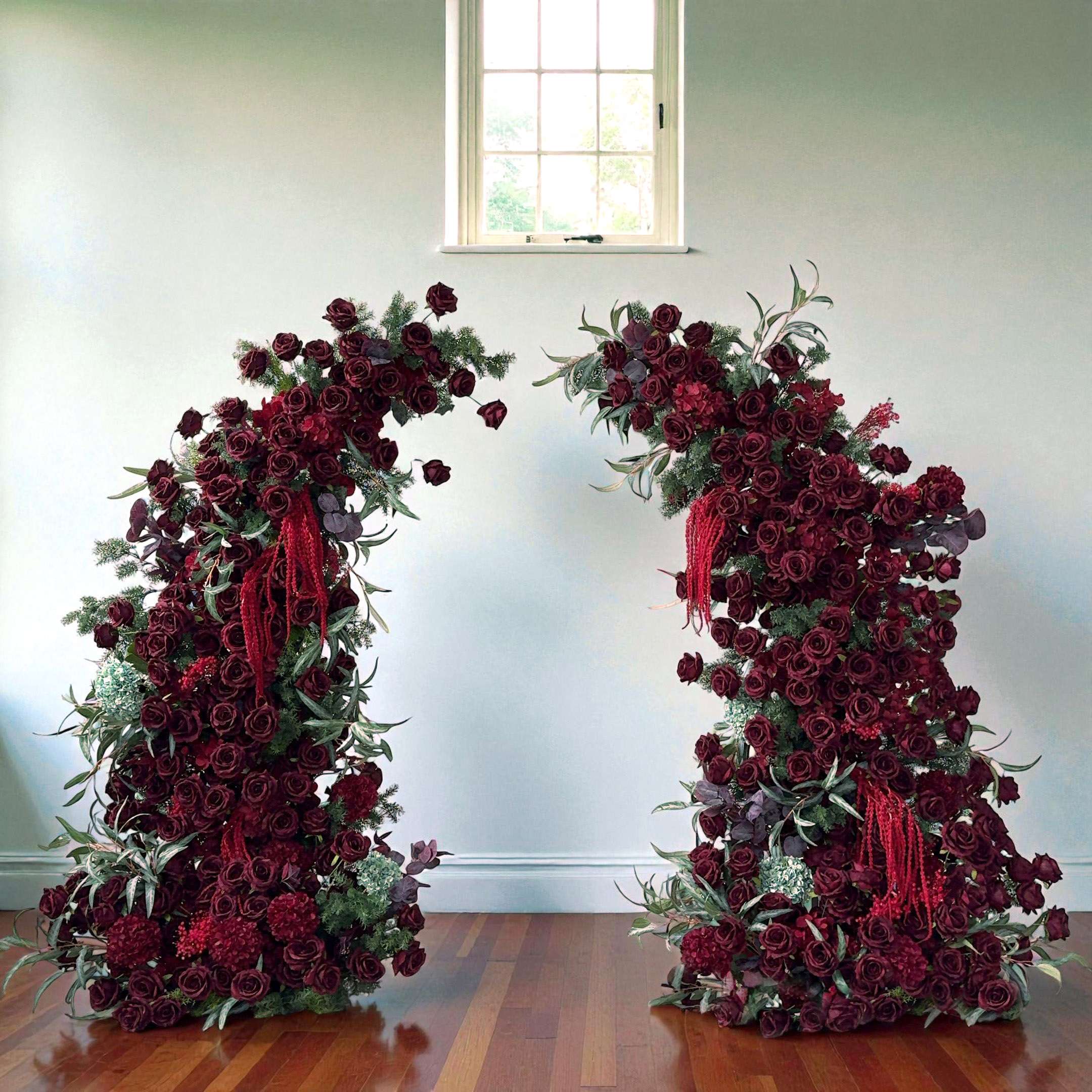Roseytime Crimson Bloom Flower Pillars Arch with Frame #RTP115