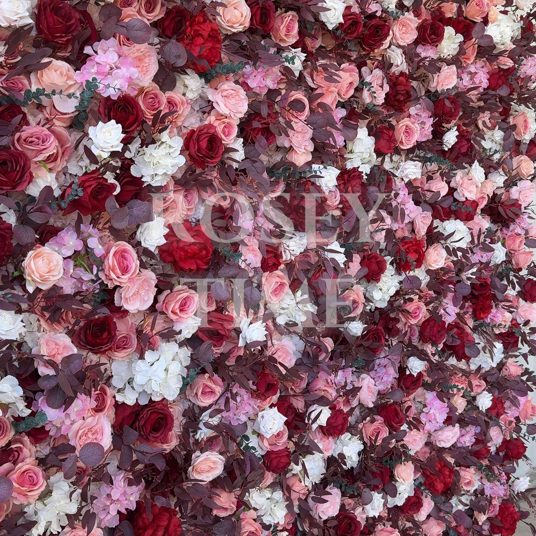 Roseytime 5D Red&Pink Flower Wall Roll Up Fabric Back #RTW264