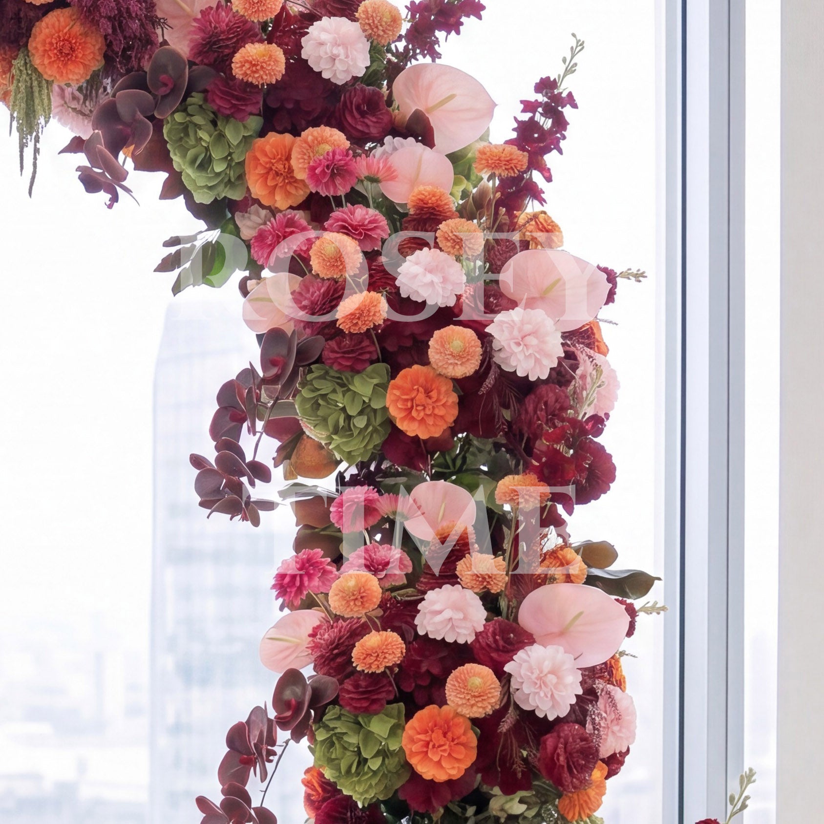RoseyTime Apricot & Burgundy Flower Arch n-shape Round Arch #RTA484