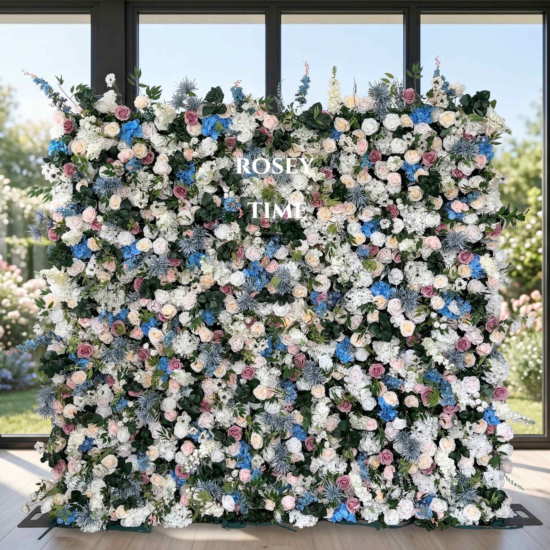 Roseytime 5D Blue&White Flower Wall Roll Up Fabric Back #RTW355