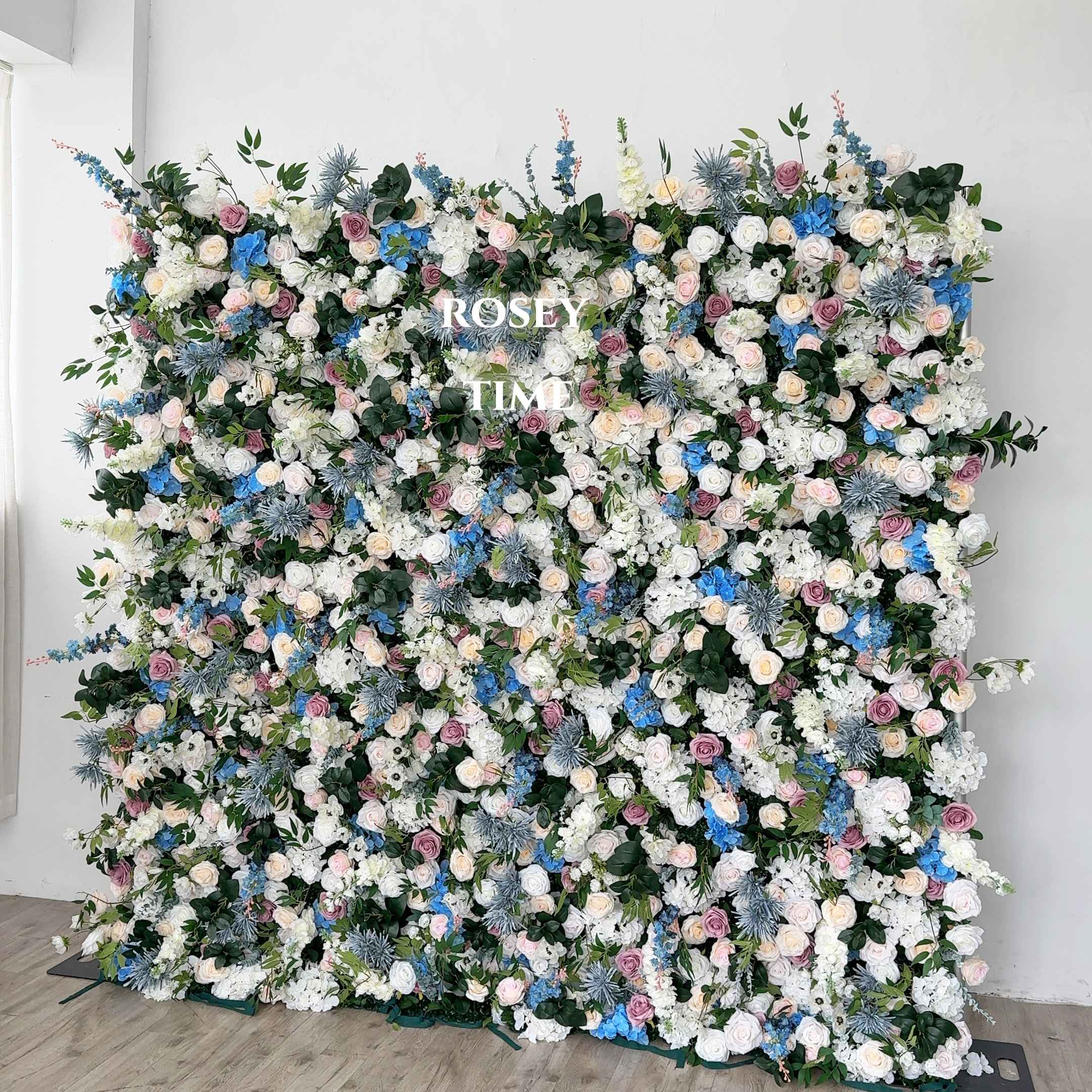 Roseytime 5D Blue&White Flower Wall Roll Up Fabric Back #RTW355