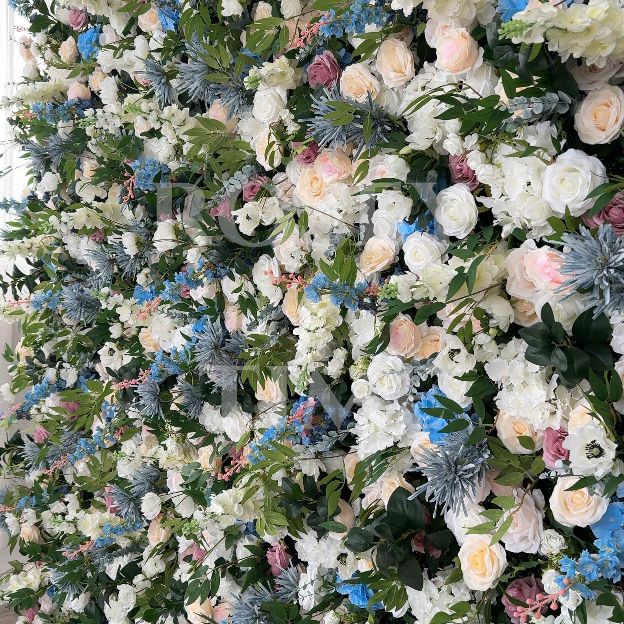 Roseytime 5D Blue&White Flower Wall Roll Up Fabric Back #RTW355