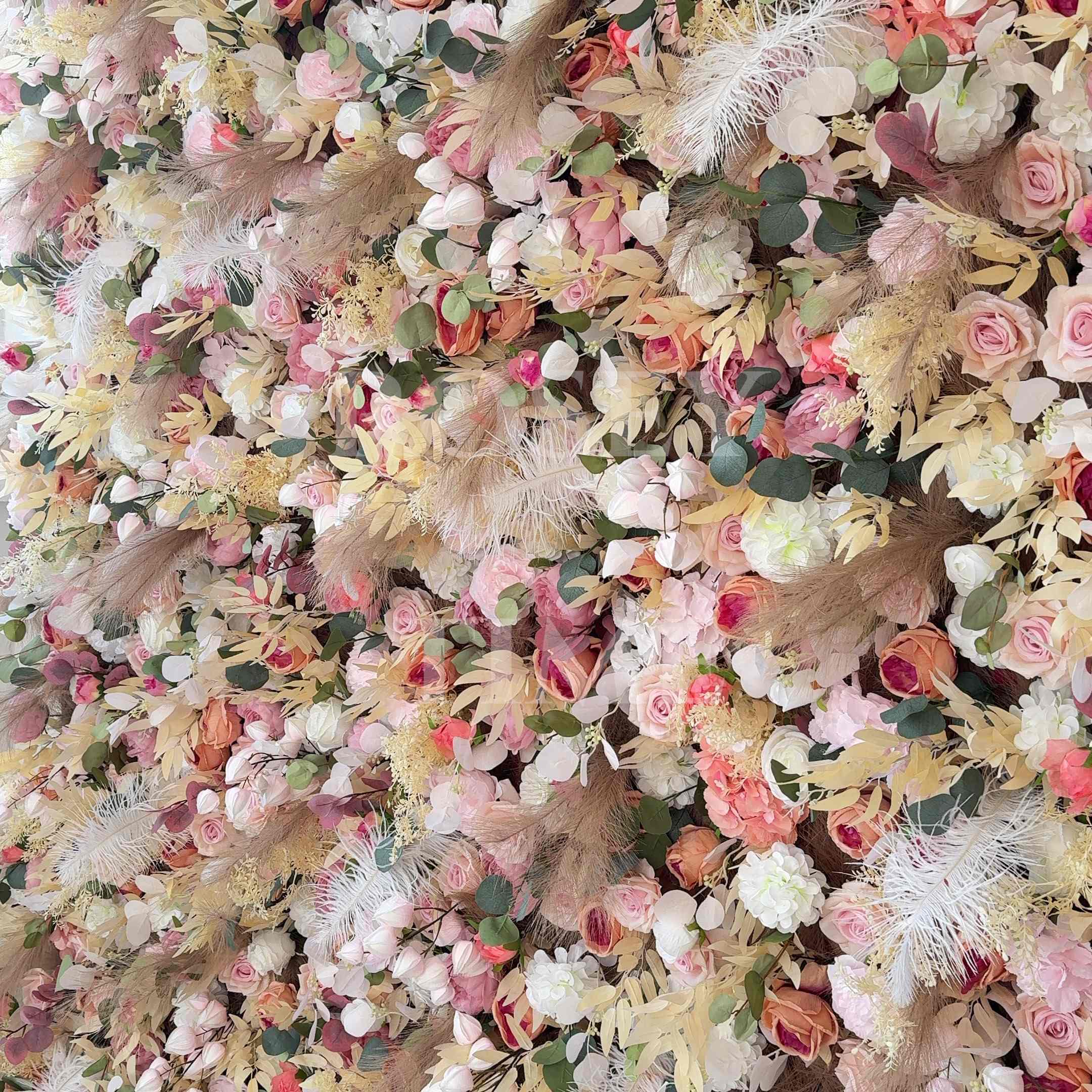 Roseytime 5D Dusty Rose&Tan Flower Wall Roll Up Fabric Back #RTW218