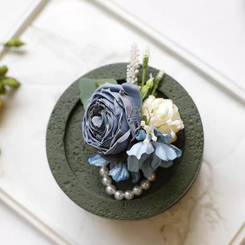 Roseytime Dusty Blue Wrist Corsage for Wedding RTWC014