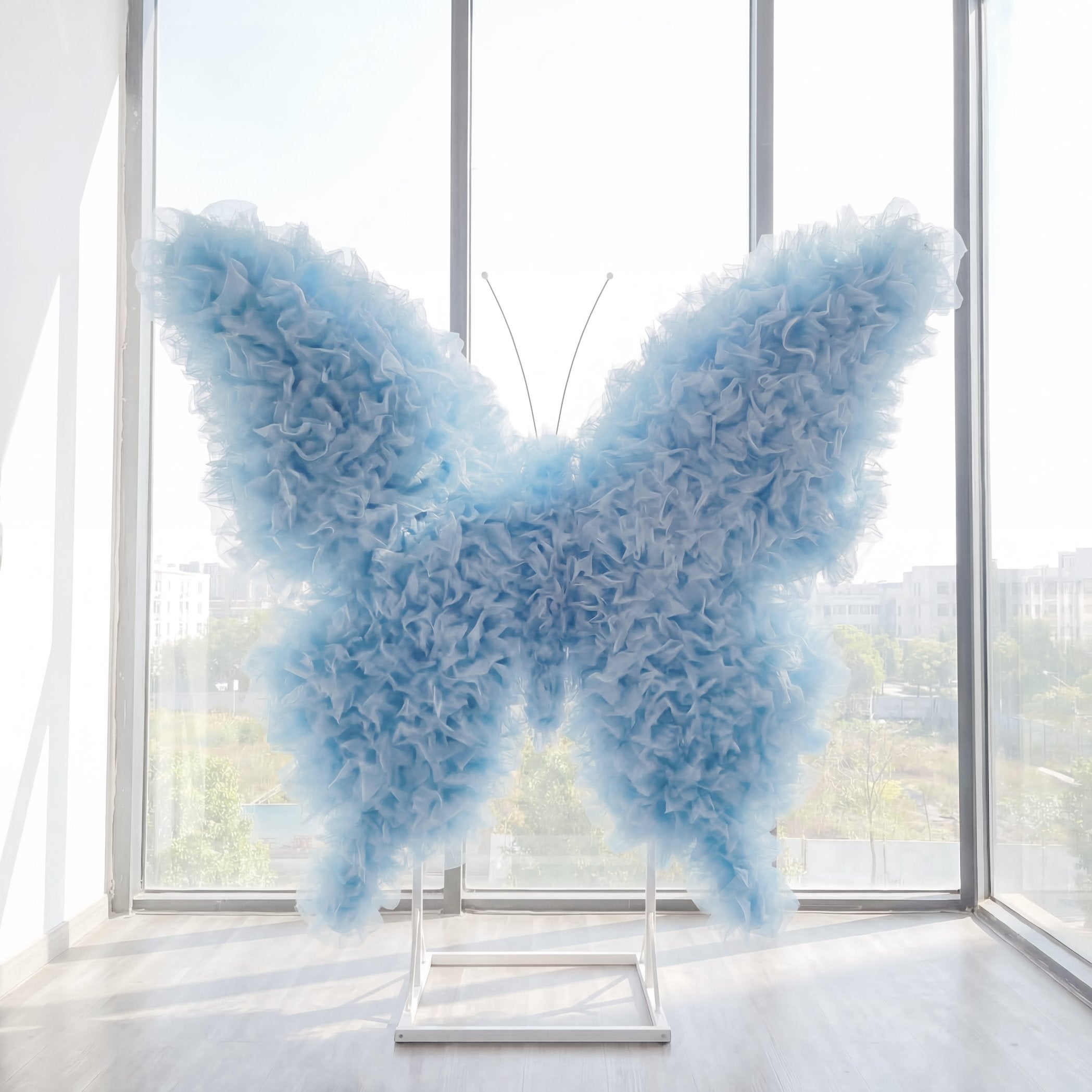 Roseytime Dusty Blue Tulle Butterfly Backdrop Wall Roll Up Fabric Back #RTW395