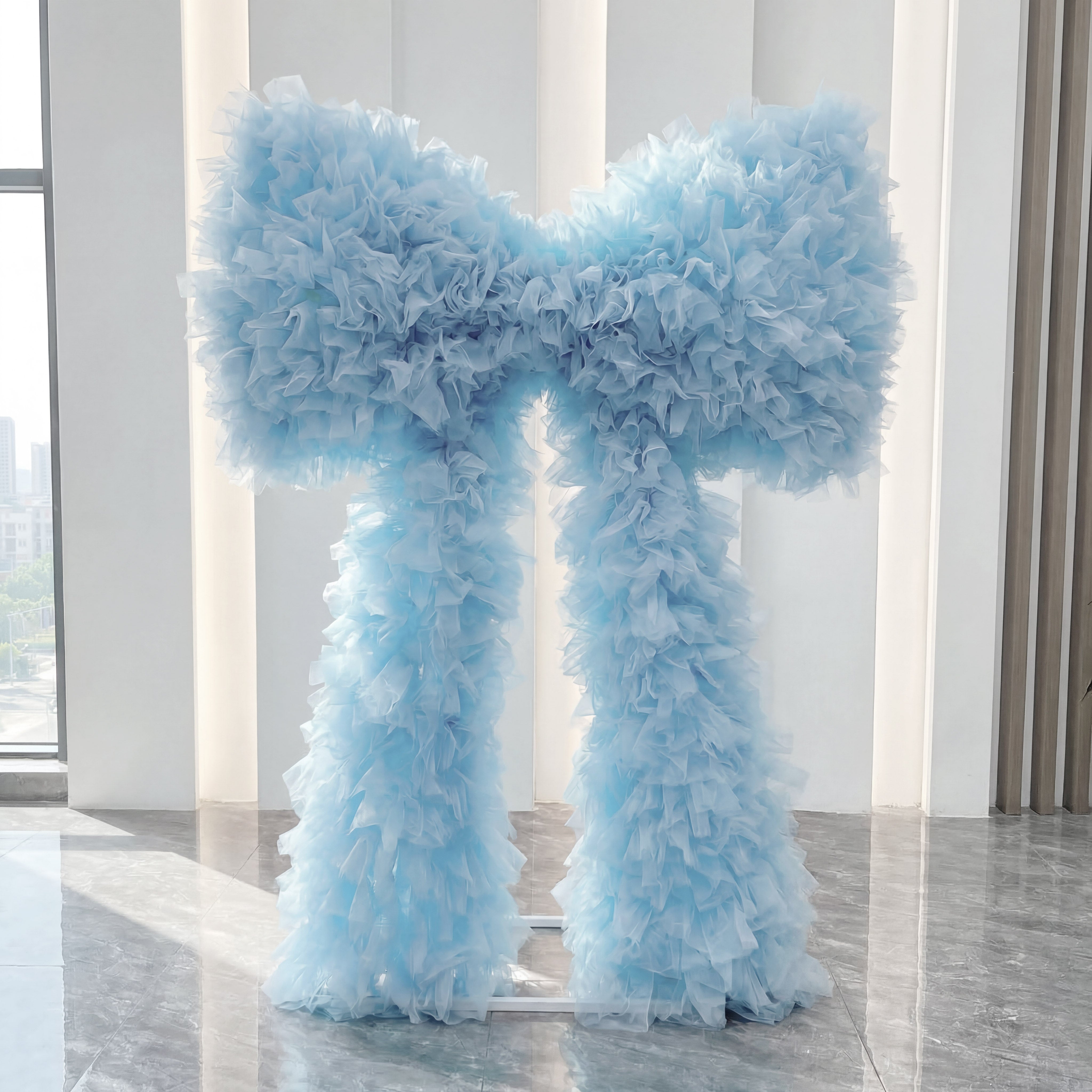 Roseytime Dusty Blue Tulle Bow Backdrop Wall Roll Up Fabric Back #RTW405