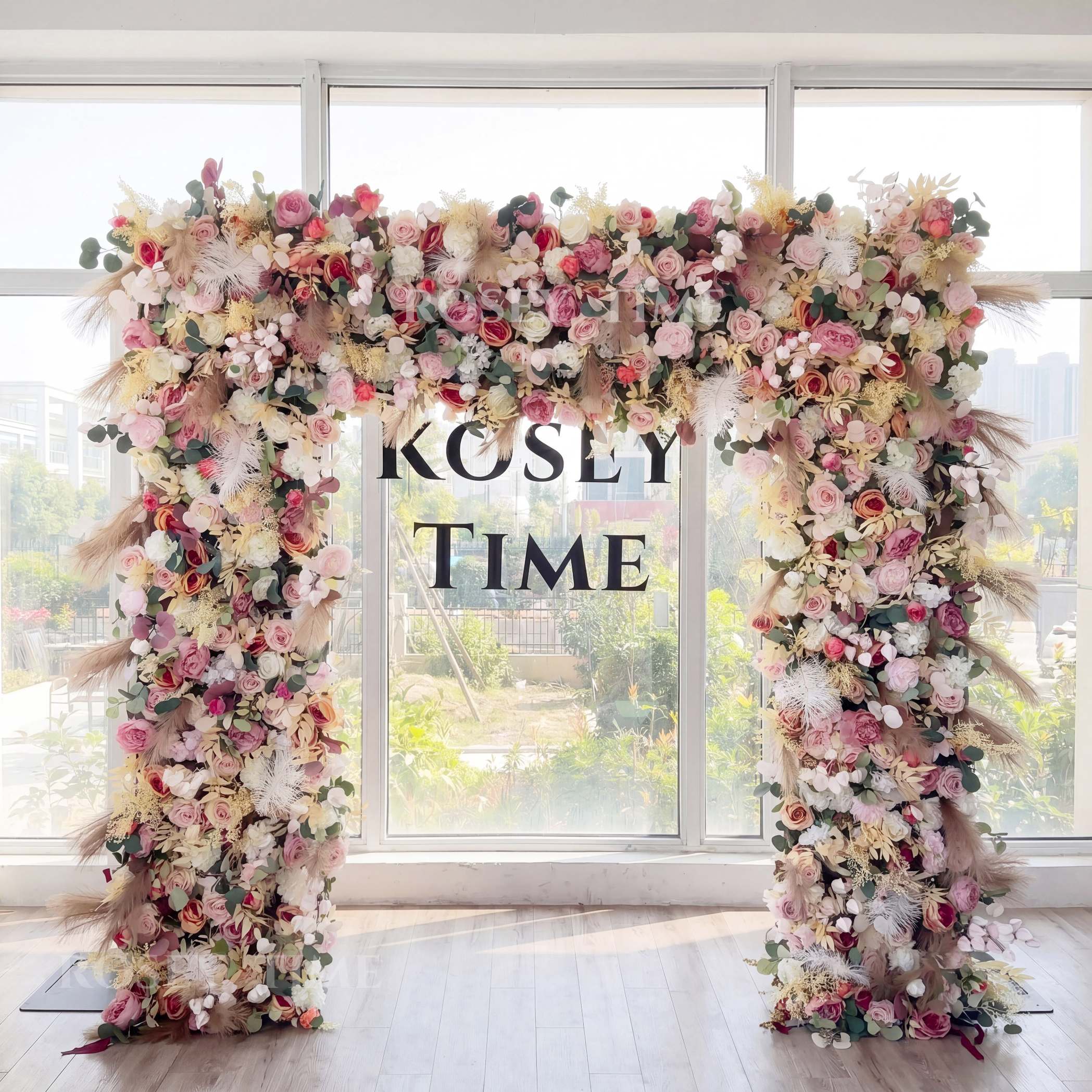 Roseytime Dusty Rose&Tan Square Flower Arch Fabric Back#RTA472
