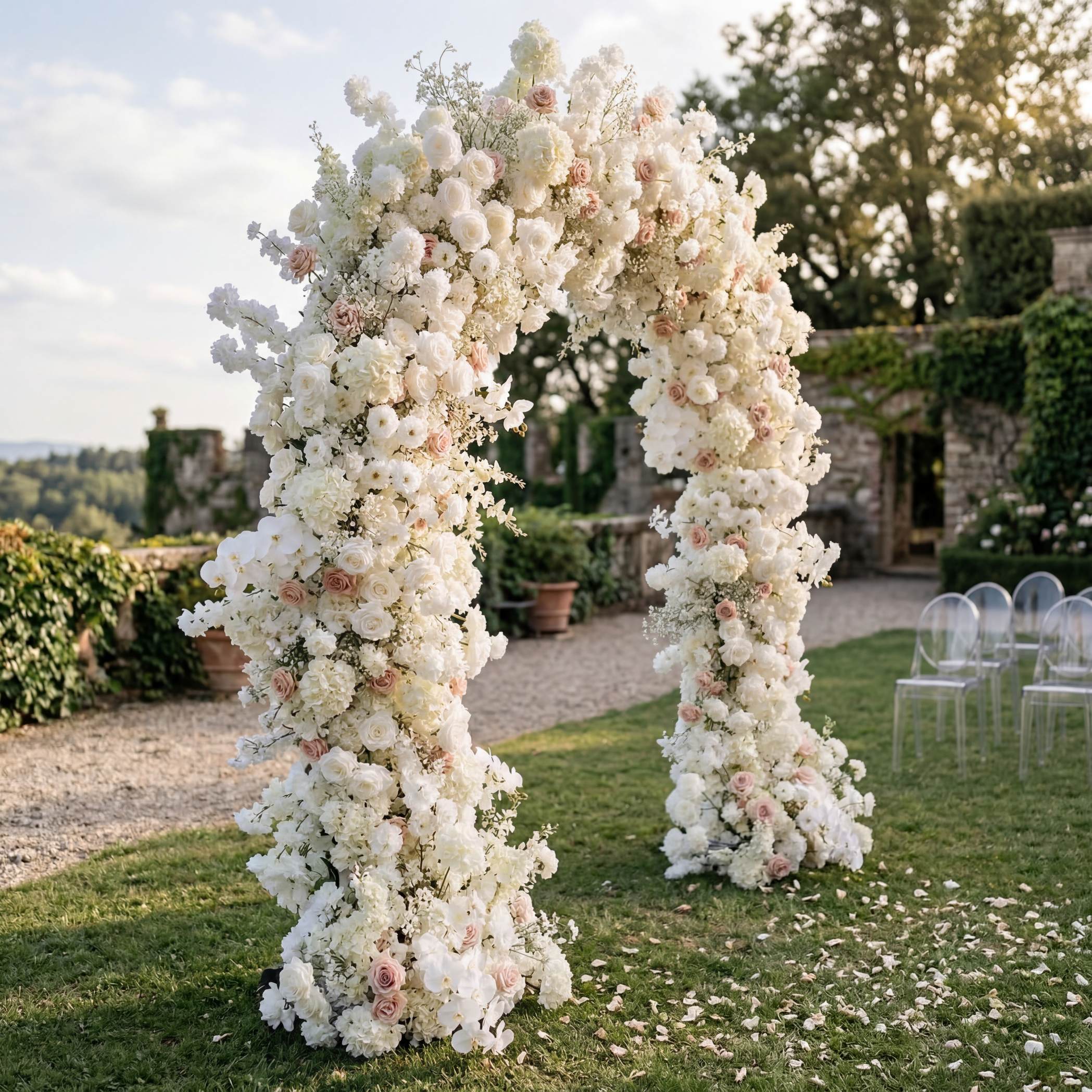 Roseytime White Flower Round Arch With Frame #RTA072