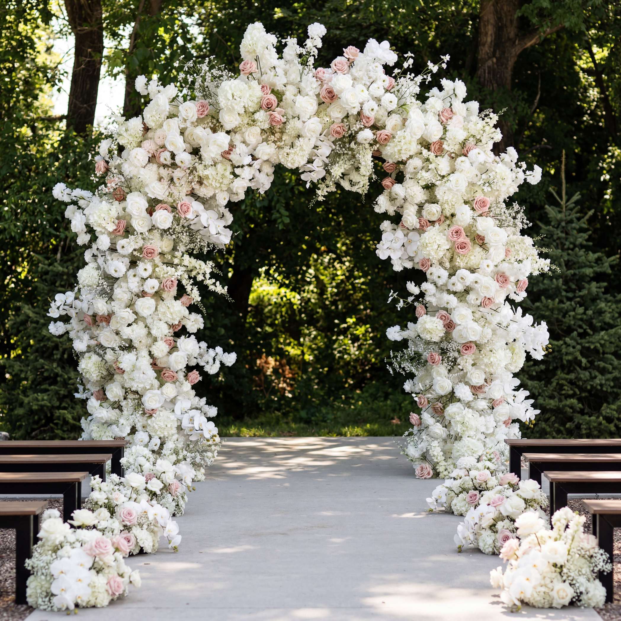 Roseytime White Flower Round Arch With Frame #RTA072