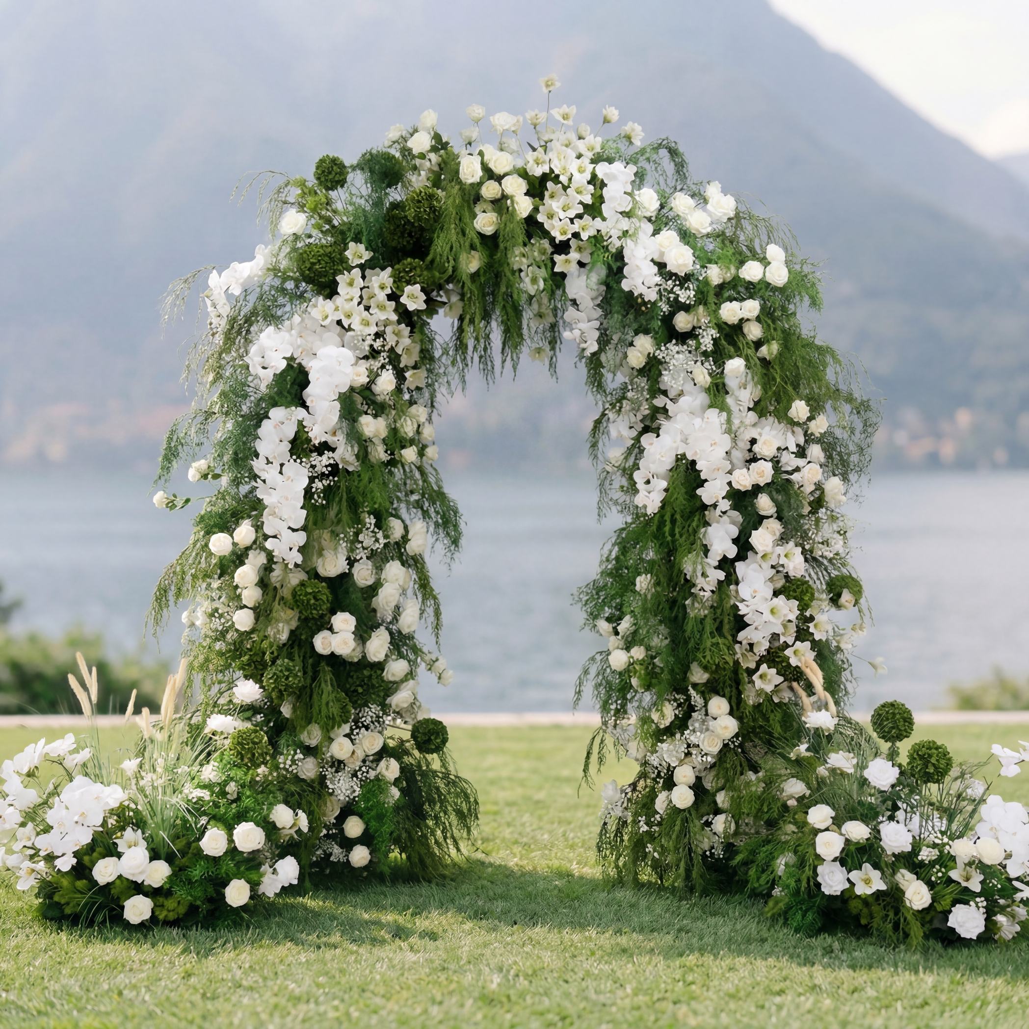 RoseyTime Luxury White&Green Flower Arch n-shape Round Arch #RTA122