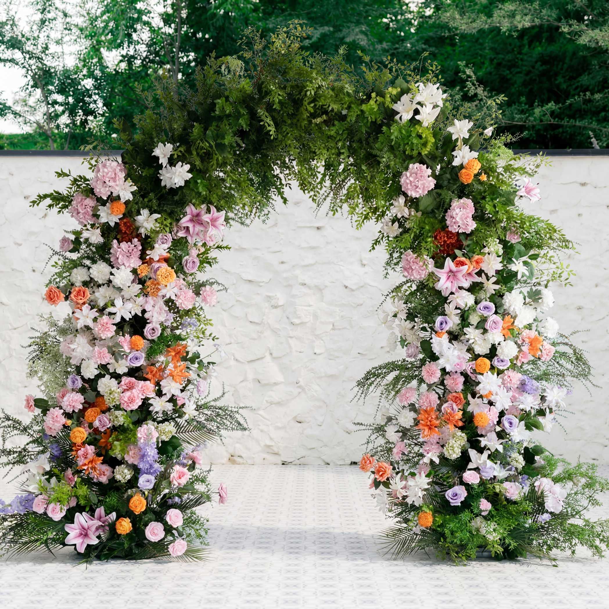 RoseyTime Luxury White&Pink Flower Arch n-shape Round Arch #RTA123