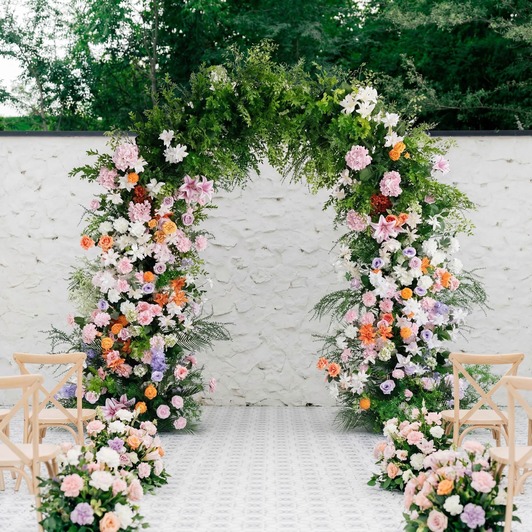 RoseyTime Luxury White&Pink Flower Arch n-shape Round Arch #RTA123