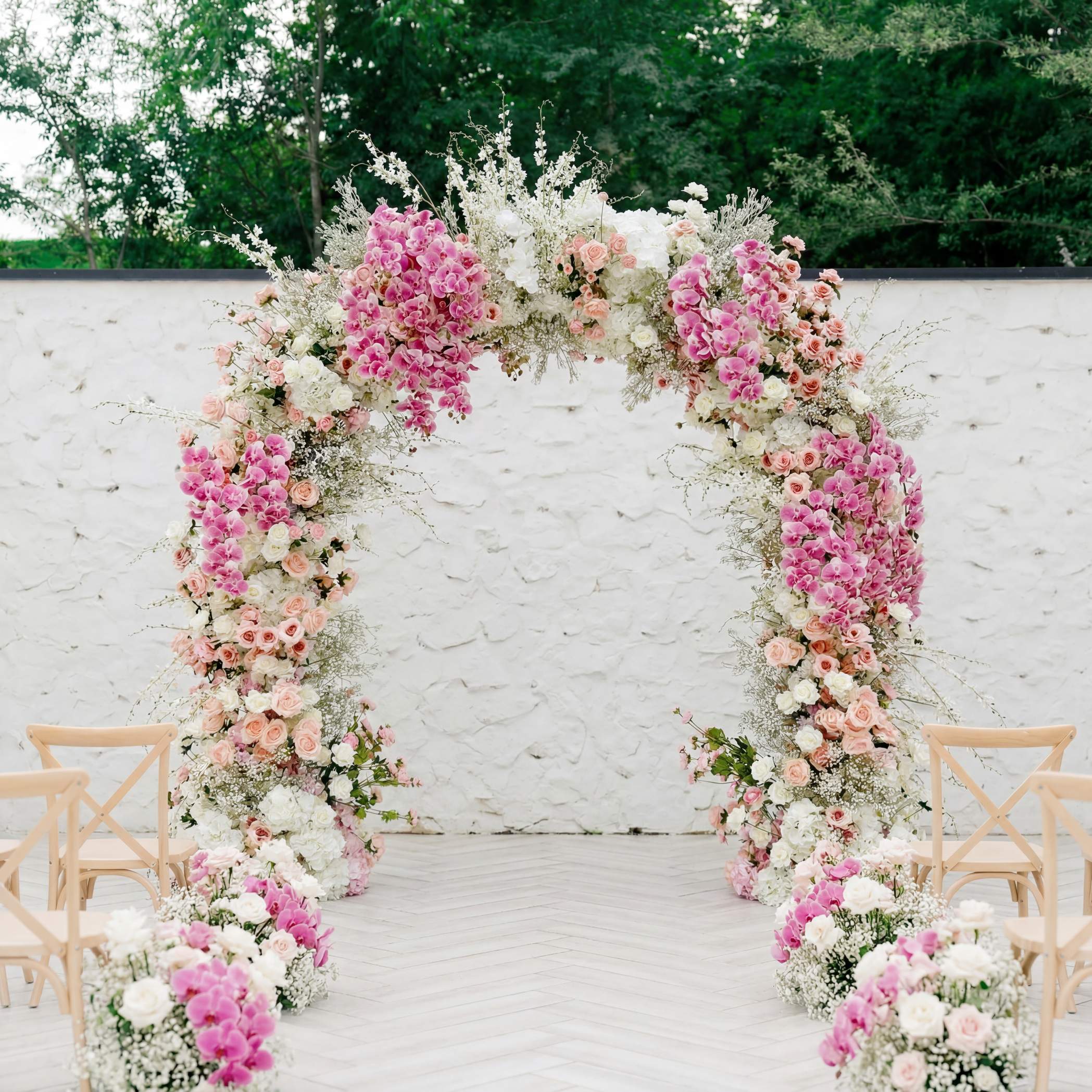 RoseyTime White&Pink Flower Arch n-shape Round Arch #RTA156