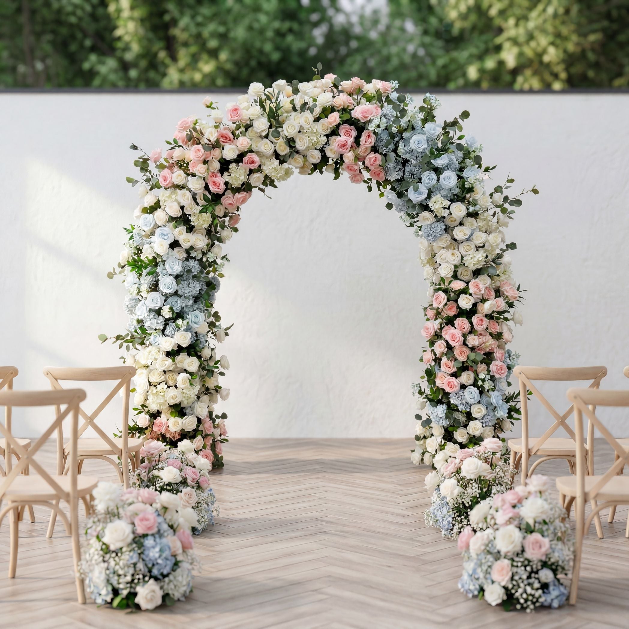 RoseyTime Blue&Pink Flower Arch n-shape Round Arch #RTA158