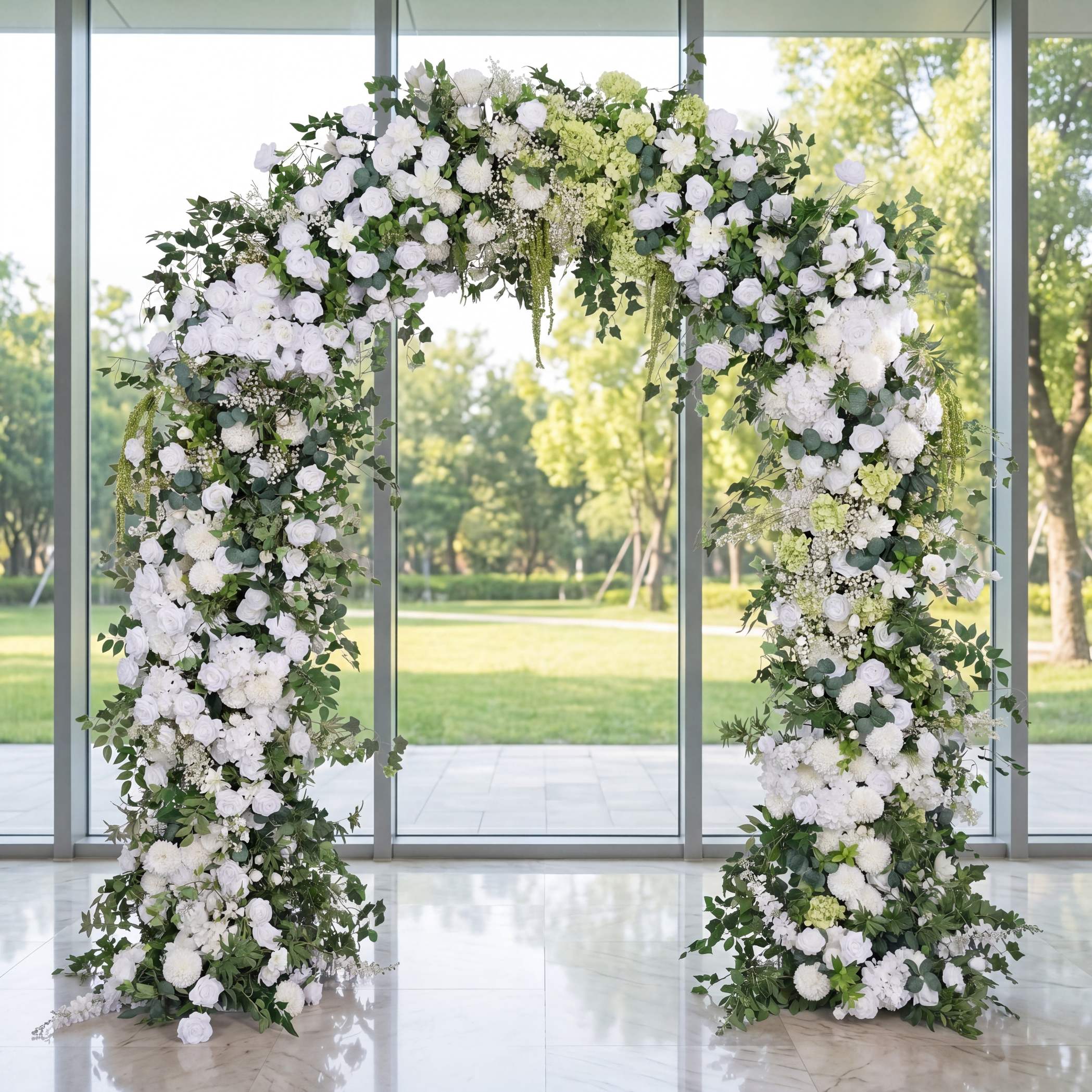 RoseyTime White&Green Arch n-shape Flower Round Arch #RTA368