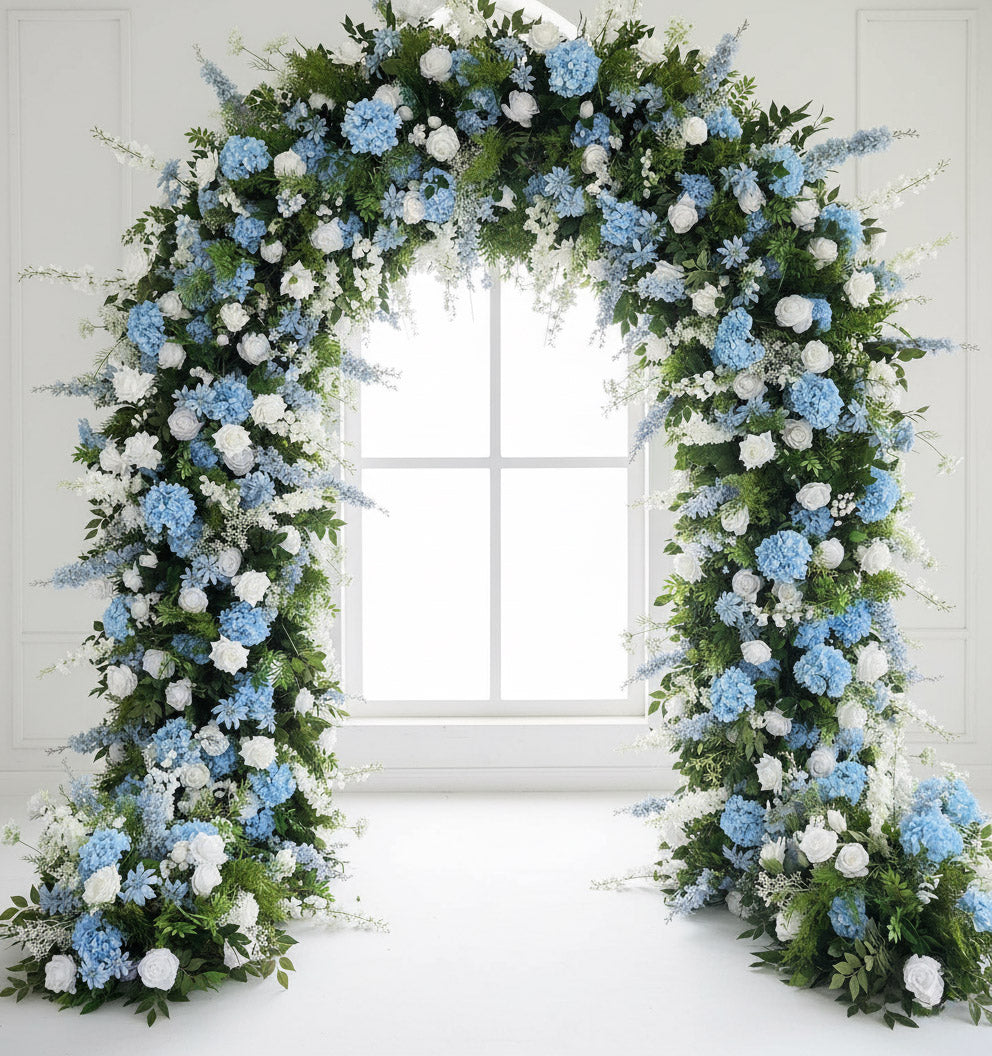 RoseyTime Luxury Blue Hydrangea Arch n-shape Round Arch #RTA372