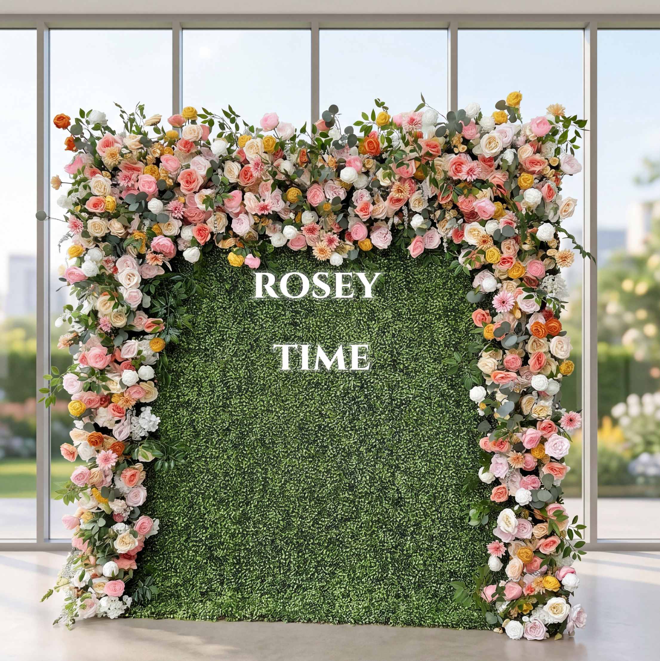 Roseytime Spring Wedding Flower Wall Roll Up Fabric Back Greenery Backdrop #RTW356