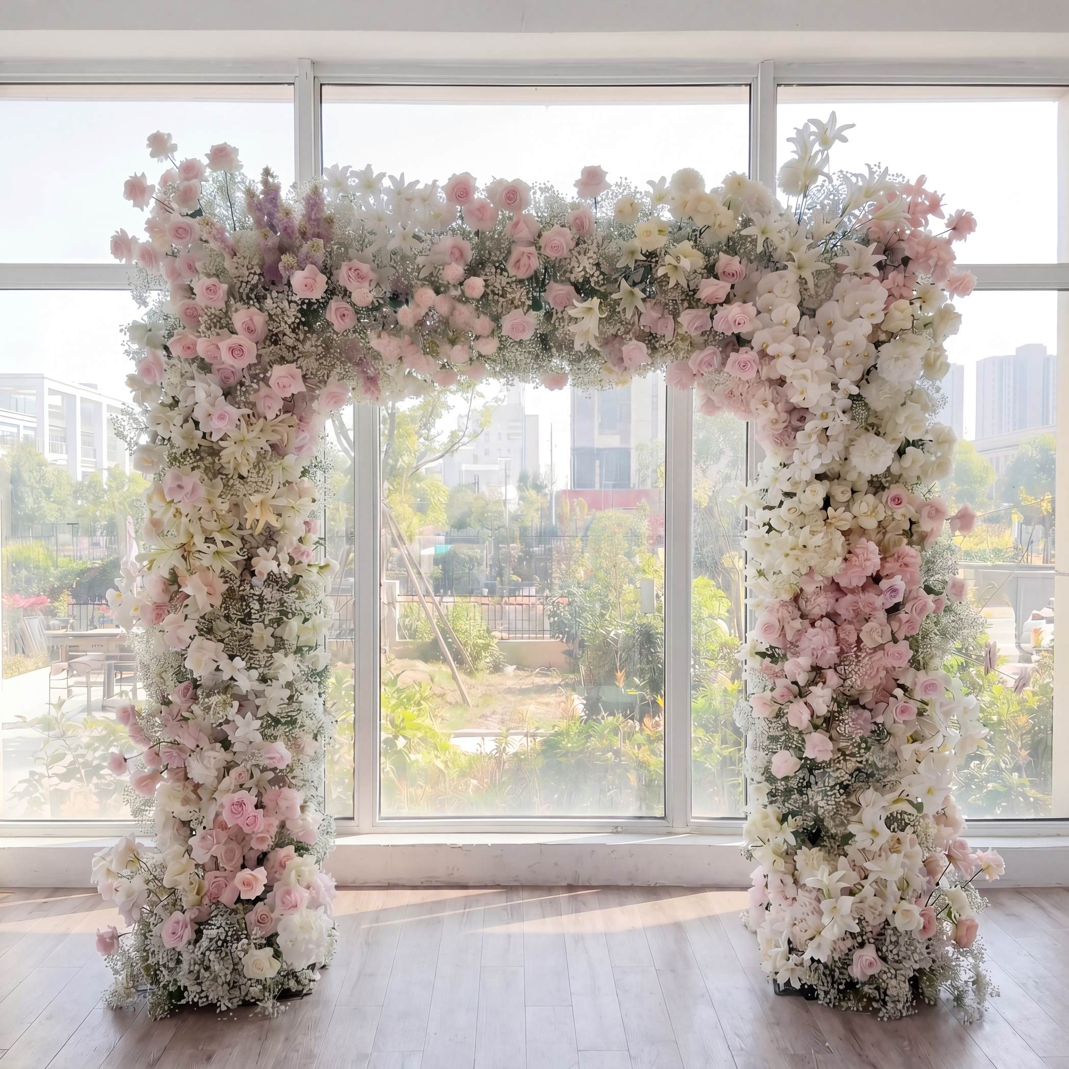Roseytime Blush&Cream Square Flower Arch Fabric Back #RTA039