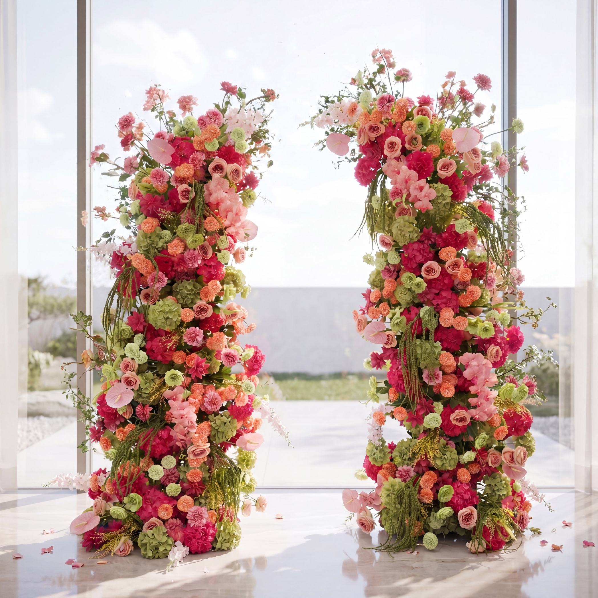 Roseytime Coral Crush Flower Pillars Arch with Frame #RTP135