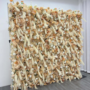 Roseytime 5D Tan Artificial Flower Wall Roll Up Fabric Back #RTW046