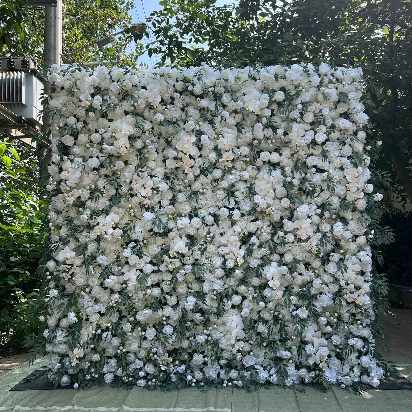 Roseytime 5D White&Green Flower Wall Roll Up Fabrci Back #RTW247