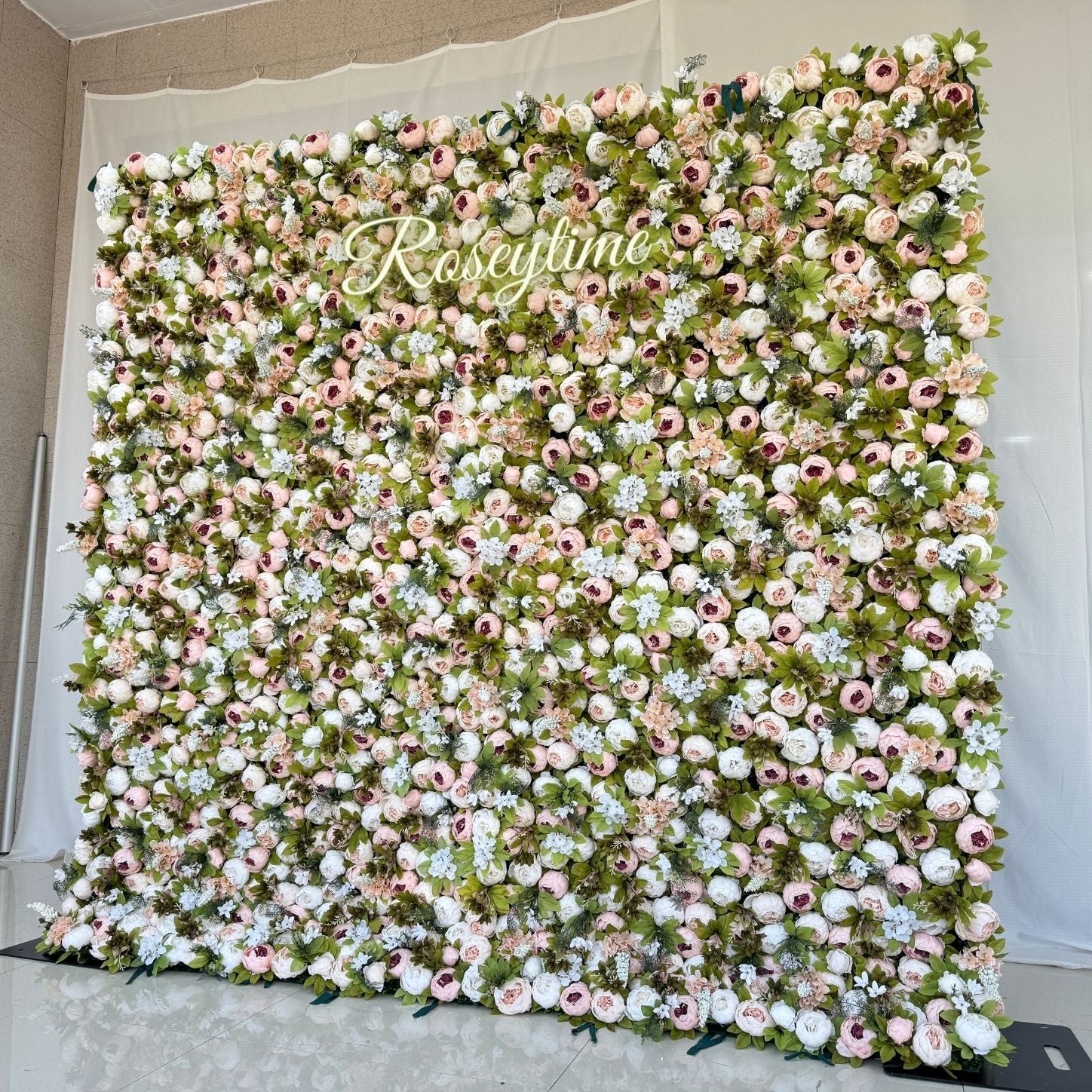 Roseytime 3D White&Green Flower Wall Roll Up Fabric Back #RTW271