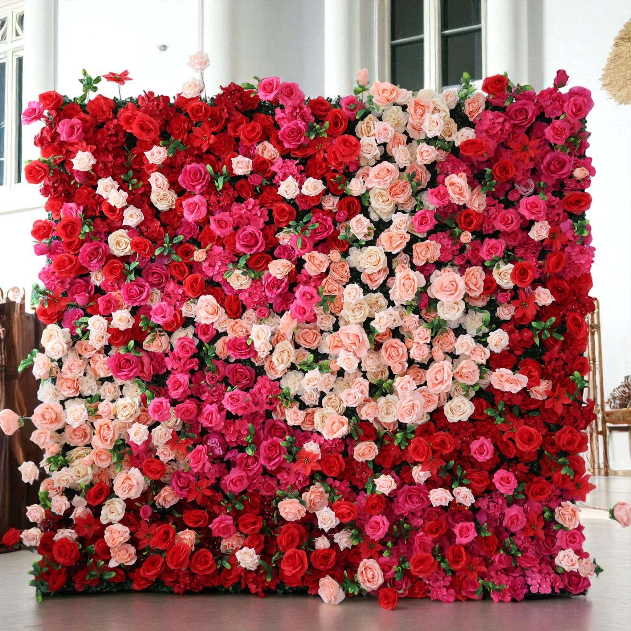 Roseytime 5D Pink Red Flower Wall Roll Up Fabric Back #RTW363