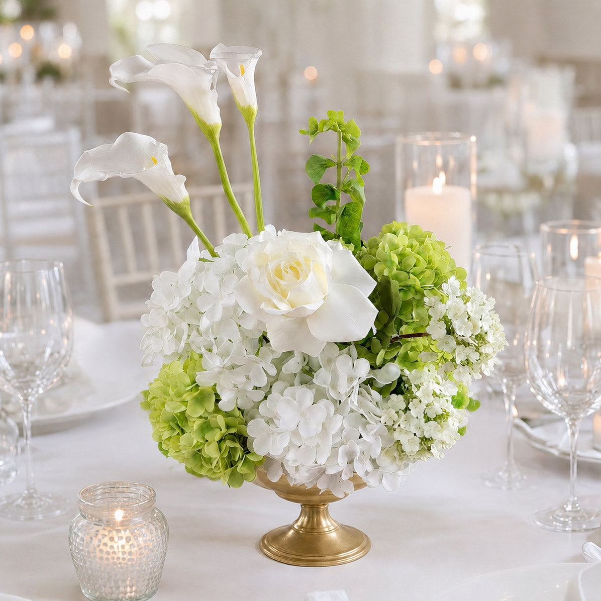 Roseytime White&Green Small Table Flower Arrangement #RTT008