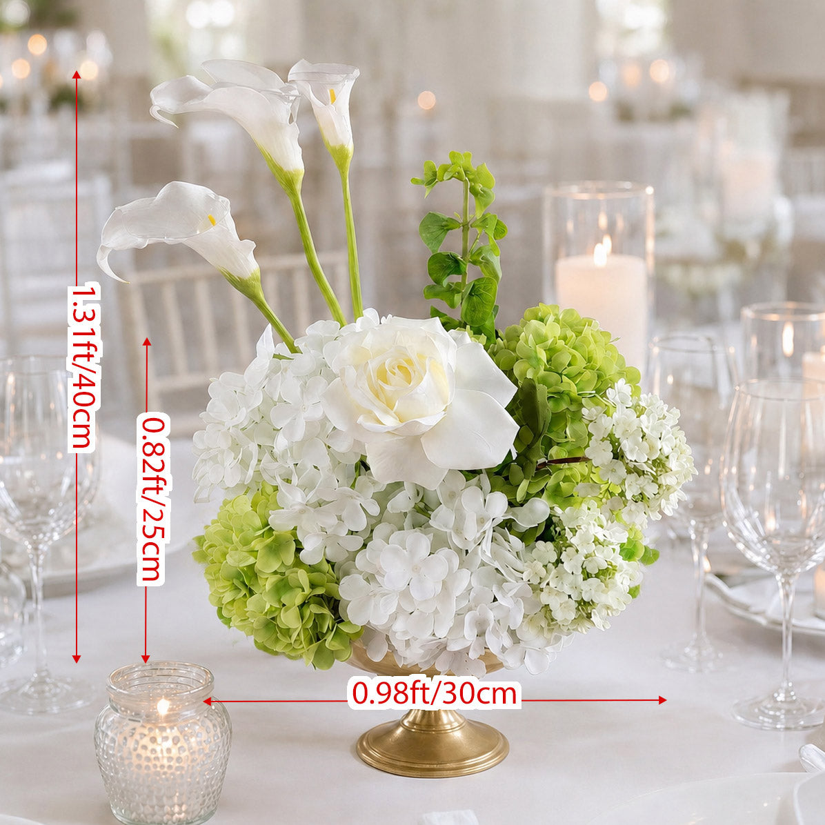Roseytime White&Green Small Table Flower Arrangement #RTT008