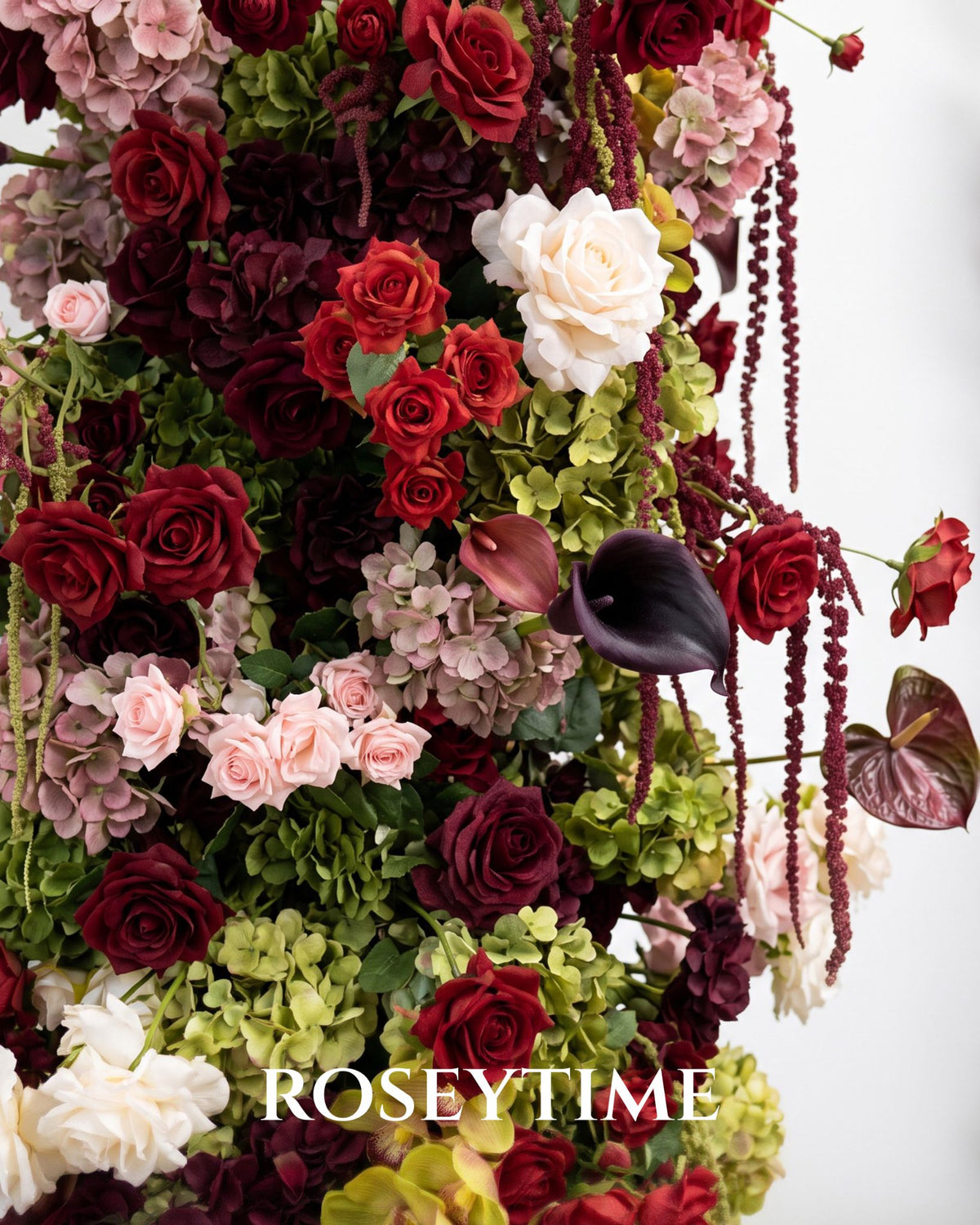 Roseytime Burgundy Verona Flower Pillars Arch with Frame #RTP167