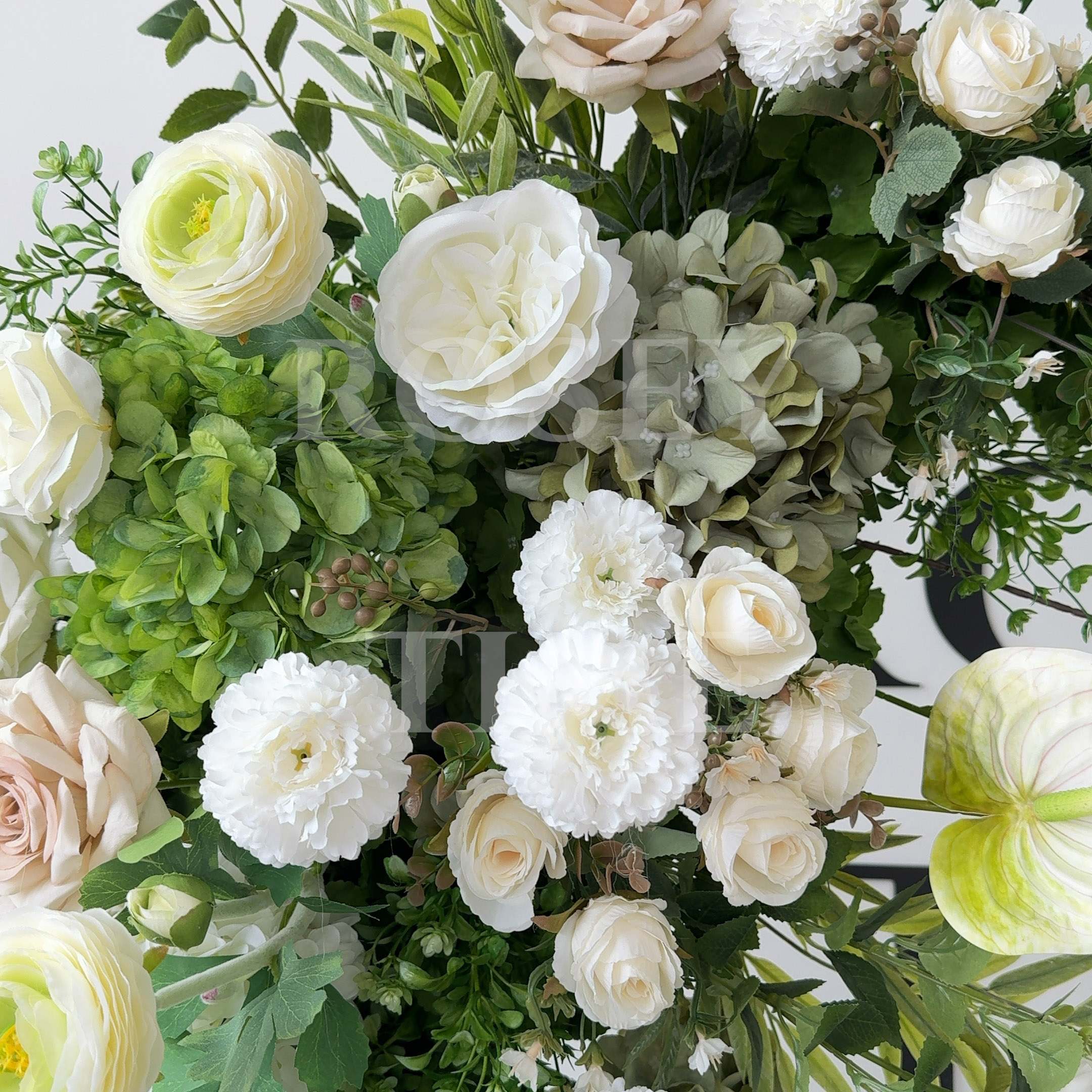 Roseytime White&Green Flower Pillars Arch with Frame #RTP085