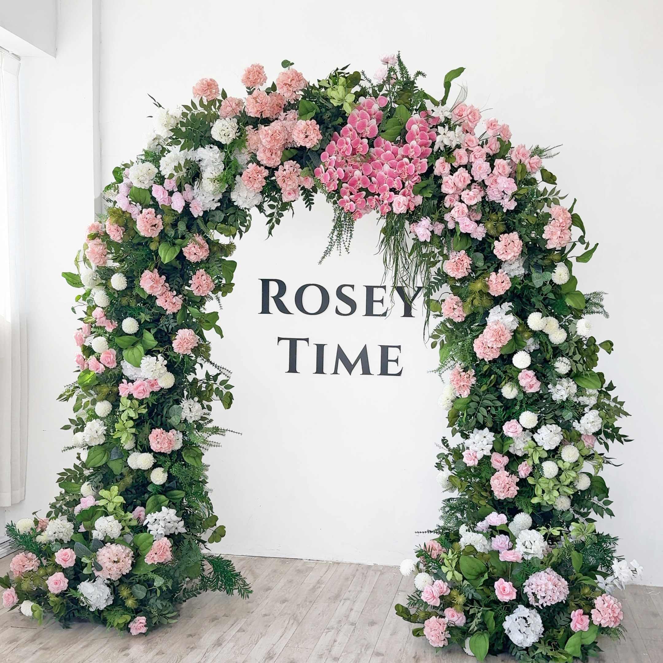RoseyTime Pink Greenery Flower Arch n-shape Round Arch #RTA154