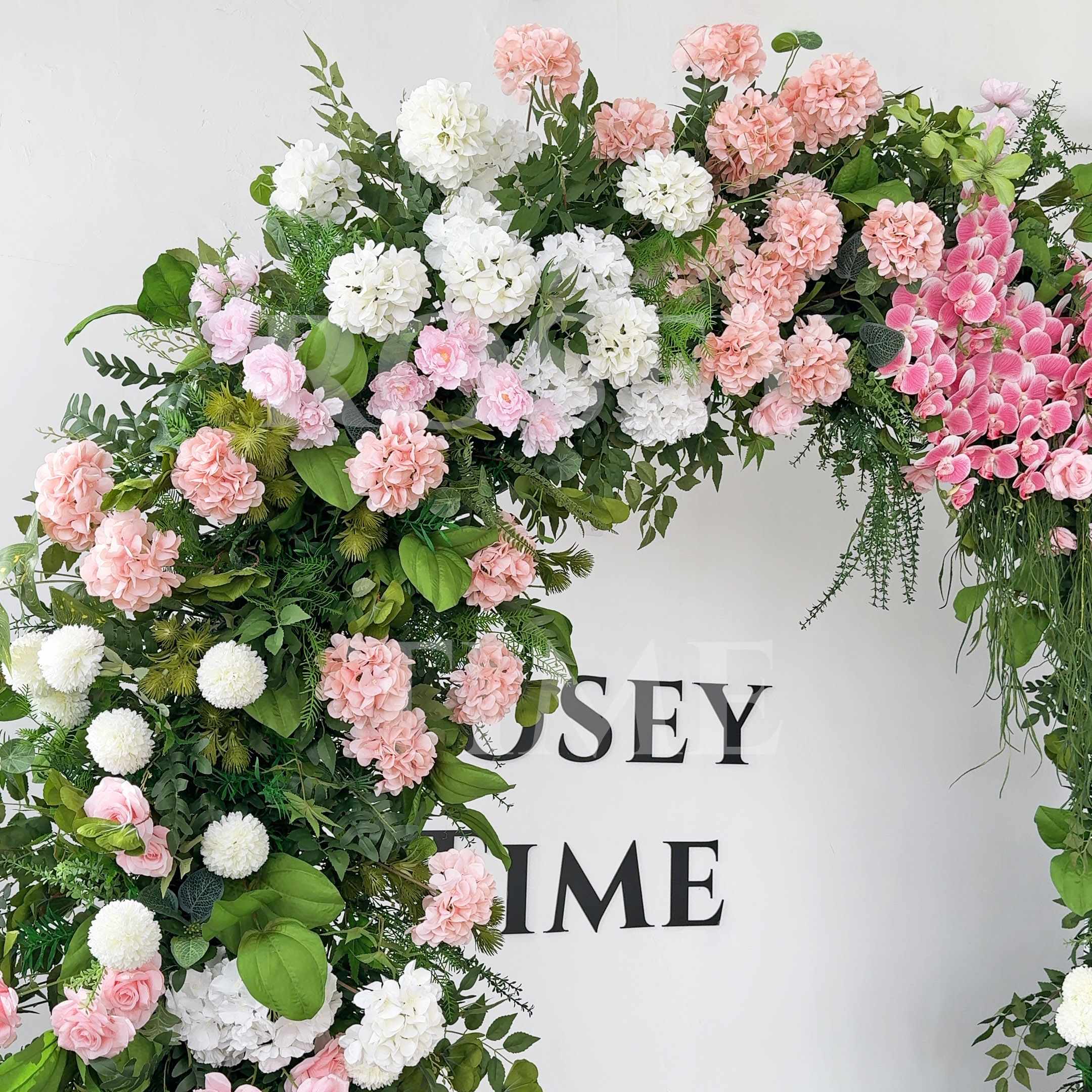 RoseyTime Pink Greenery Flower Arch n-shape Round Arch #RTA154